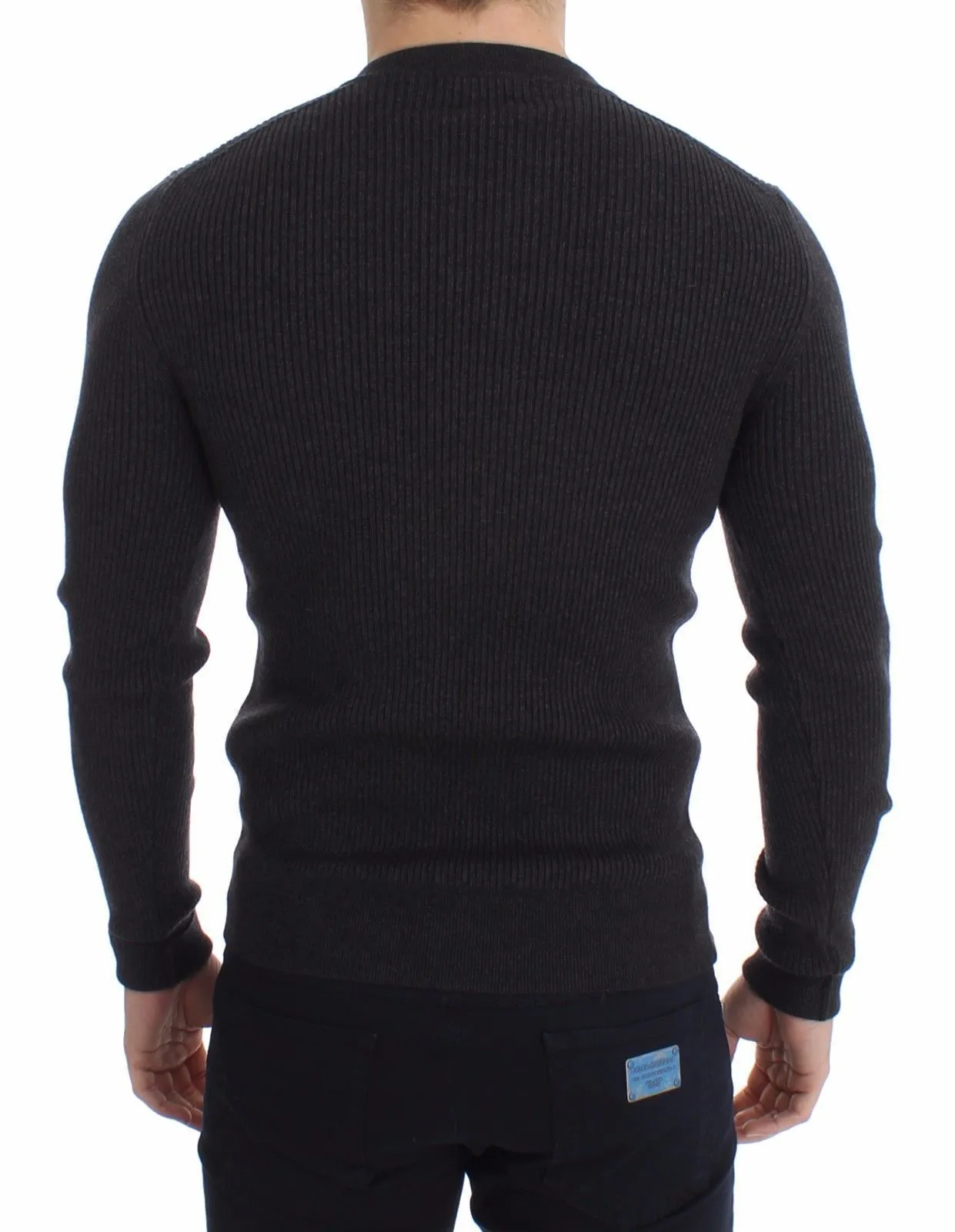 Gray Wool Henley Button Sweater Pullover Top
