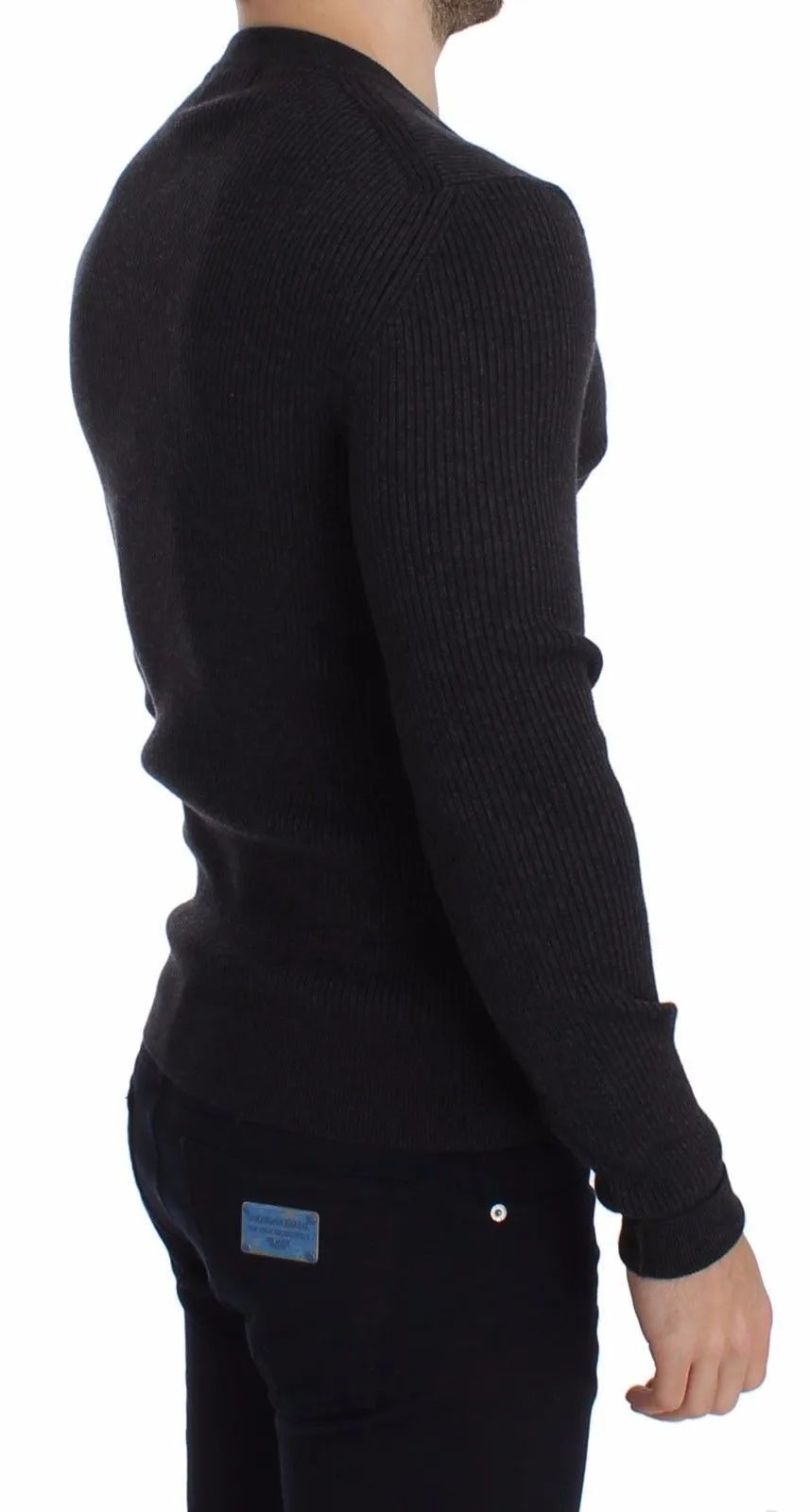 Gray Wool Henley Button Sweater Pullover Top
