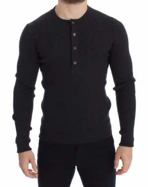 Gray Wool Henley Button Sweater Pullover Top
