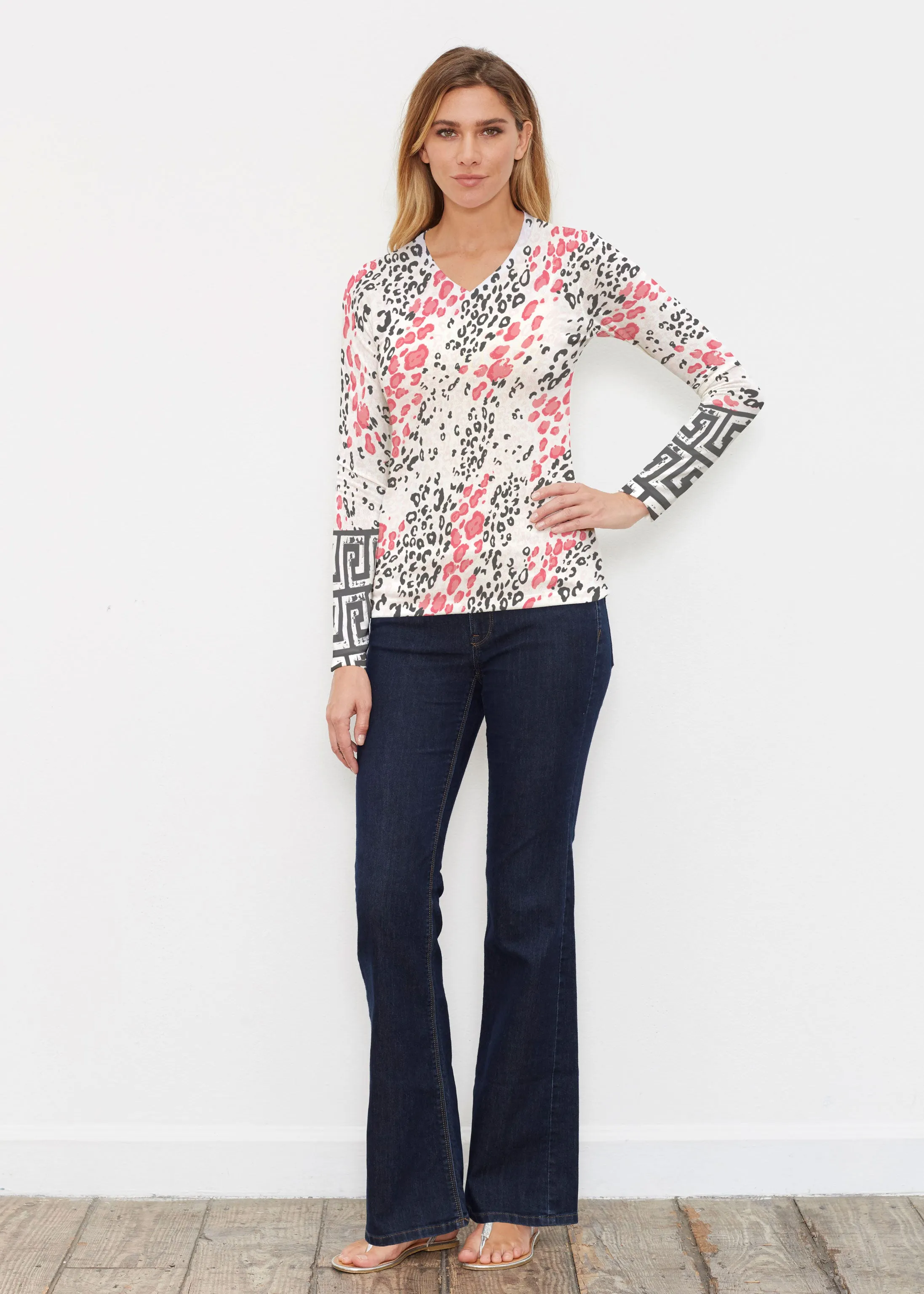 Greek Cat Pink (7903) ~ Butterknit Long Sleeve V-Neck Top