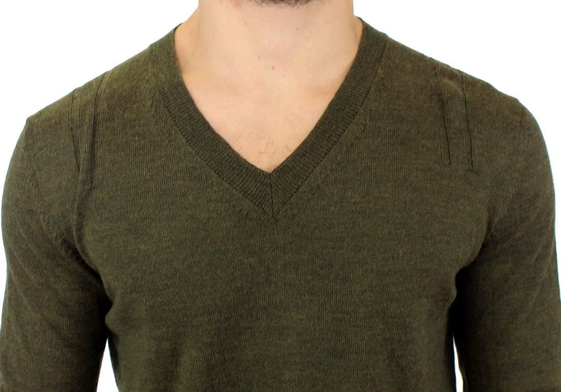Green v-neck pullover sweater