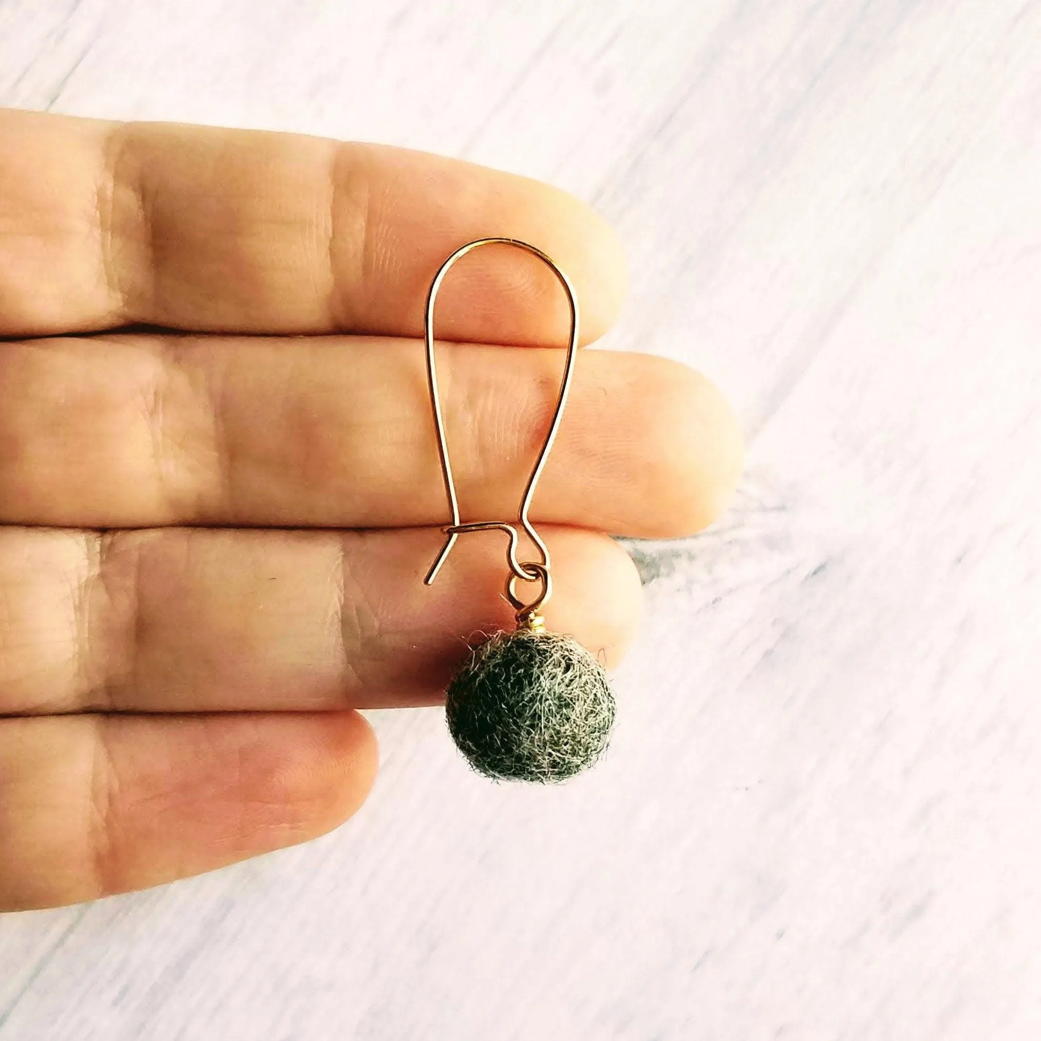 Grey Wool Ball Earrings, needle felt earrings, wooly earring, grey wool earring, tweed earring, latching hook, winter earrings, felted wool