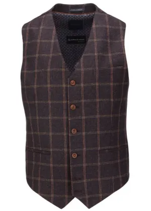 Guide London Mens Roelof Check Waistcoat Brown