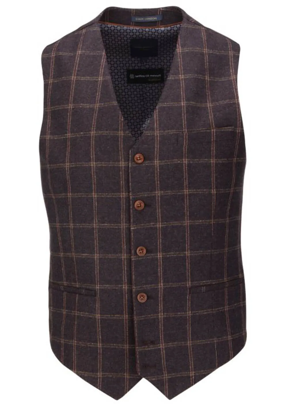 Guide London Mens Roelof Check Waistcoat Brown