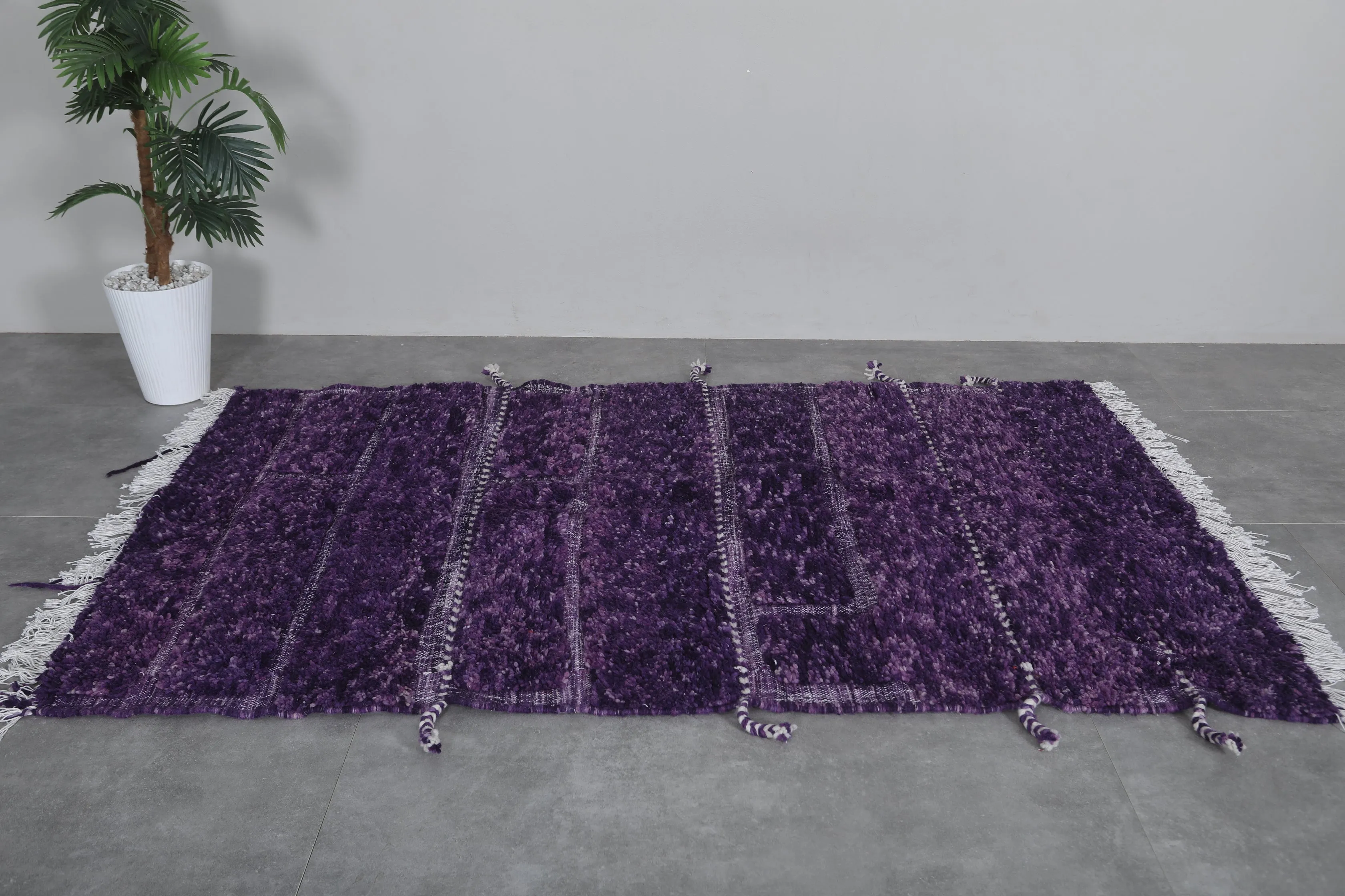 Handmade Beni Ourain Rug 4.5 FT X 7.3 FT - Purple Wool Rug