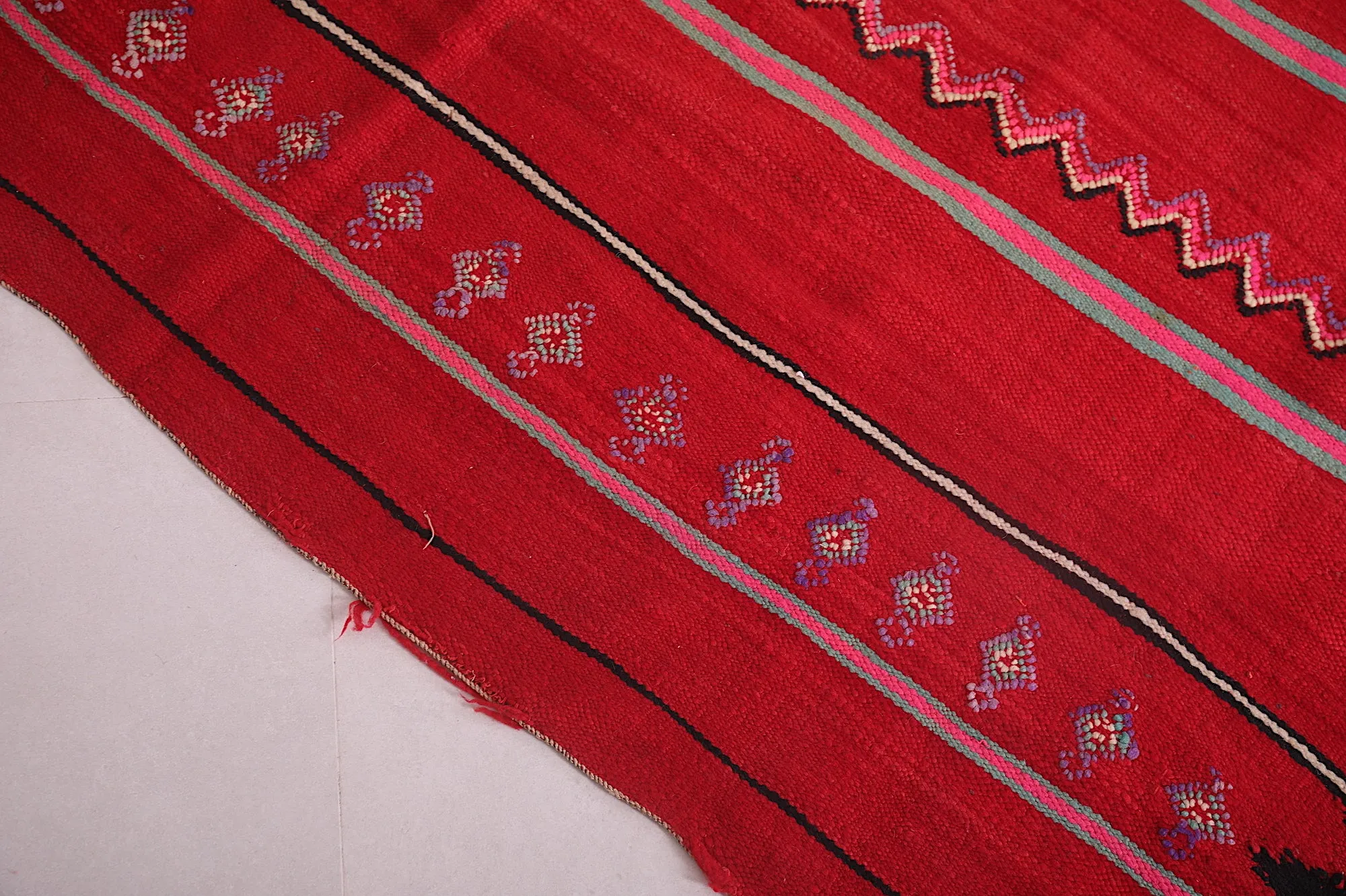 Handwoven Kilim 5.5 x 12 Feet – Vibrant Red Moroccan Wool Rug