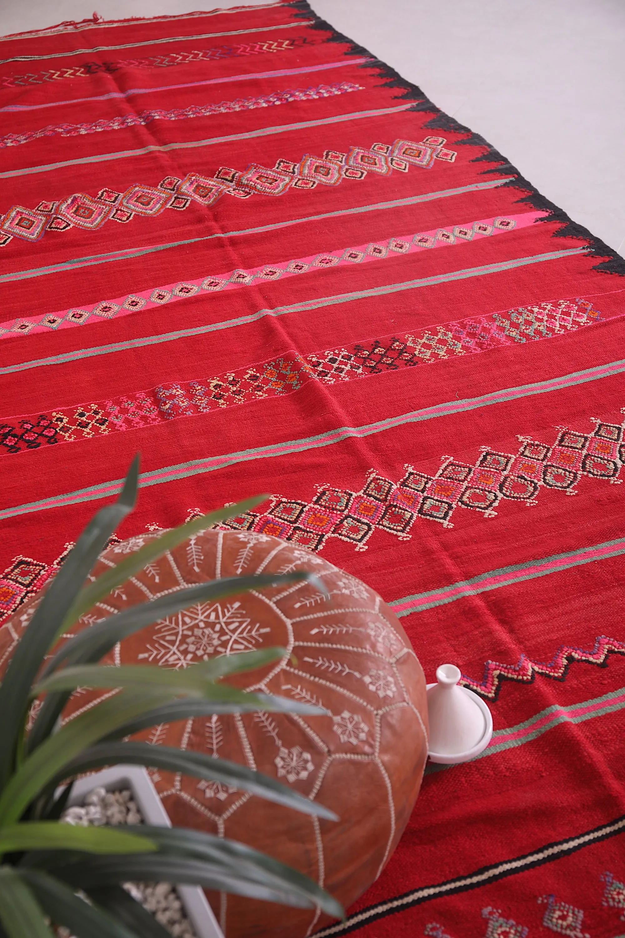 Handwoven Kilim 5.5 x 12 Feet – Vibrant Red Moroccan Wool Rug