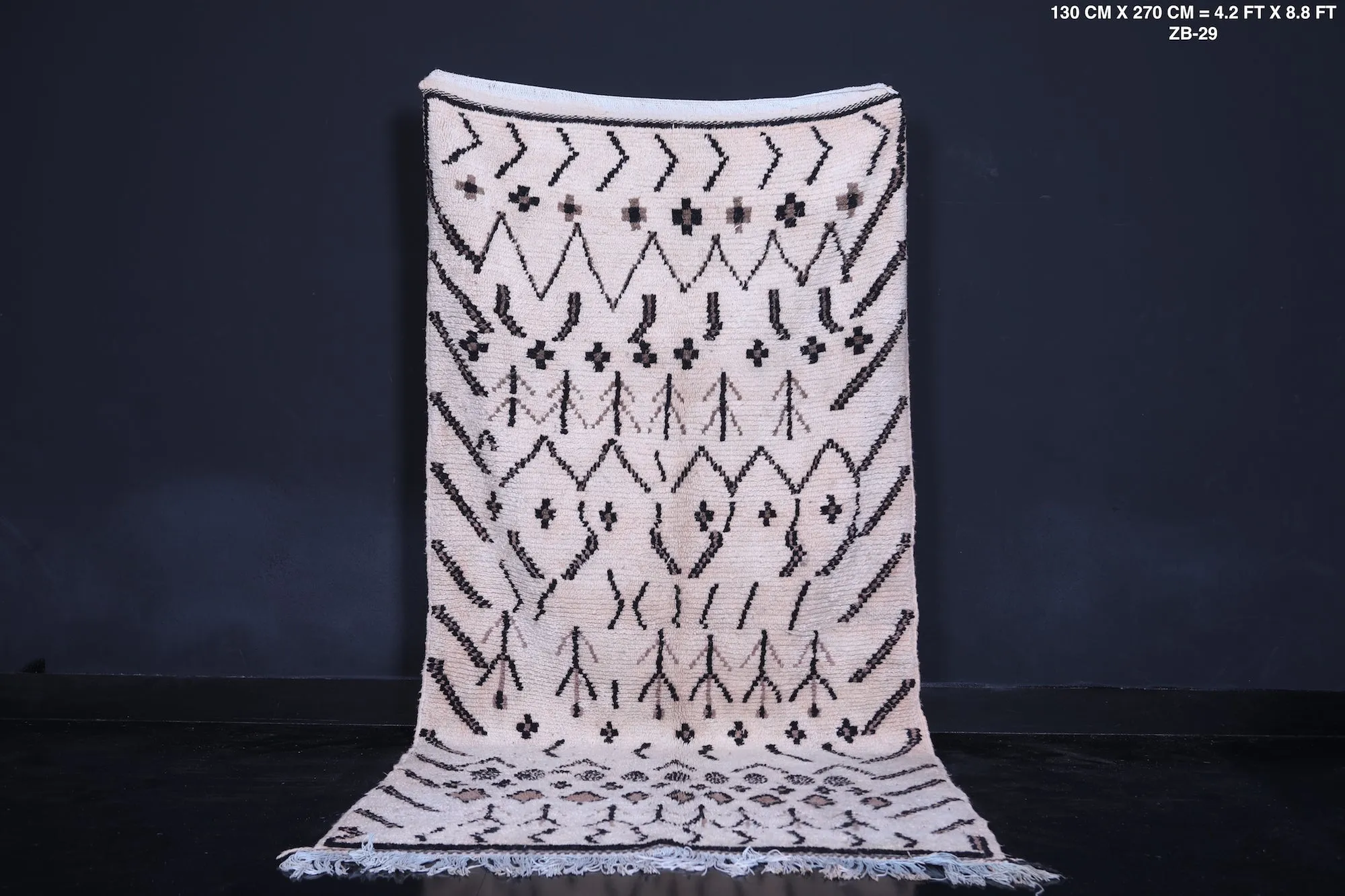 Handwoven Moroccan Rug 4.2 x 8.8 FT - Minimalist Tribal Patterns