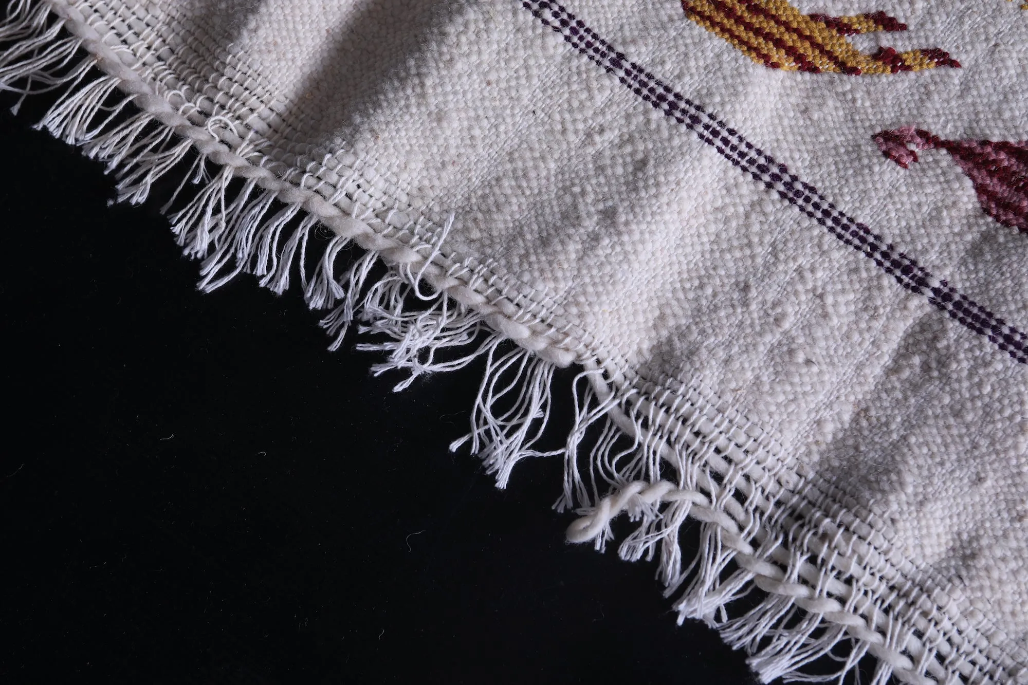 Handwoven White Moroccan Kilim Rug - 3.2x4.6 ft with Colorful Tribal Patterns