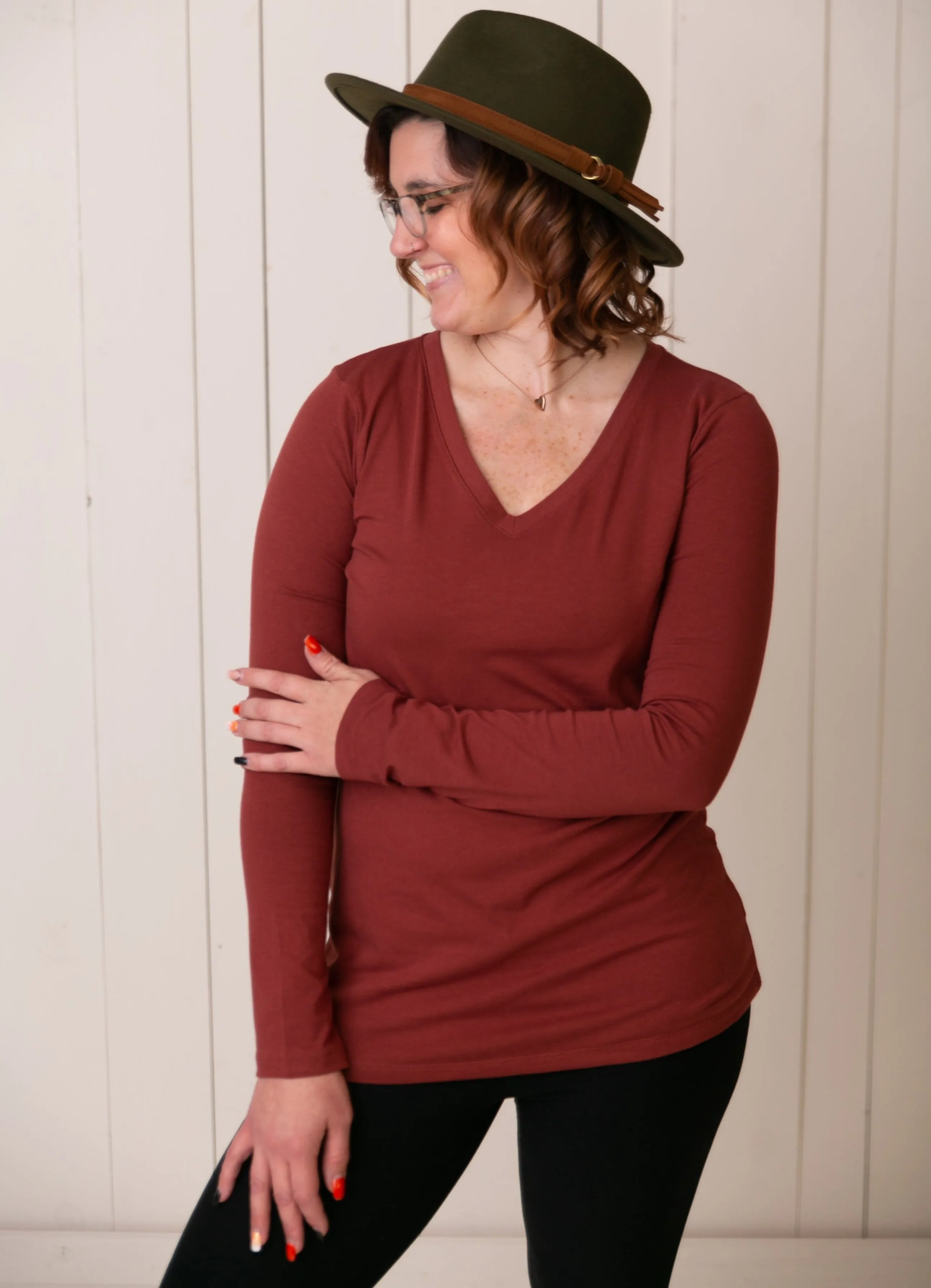 Helen Classic V Neck Long Sleeve Tee