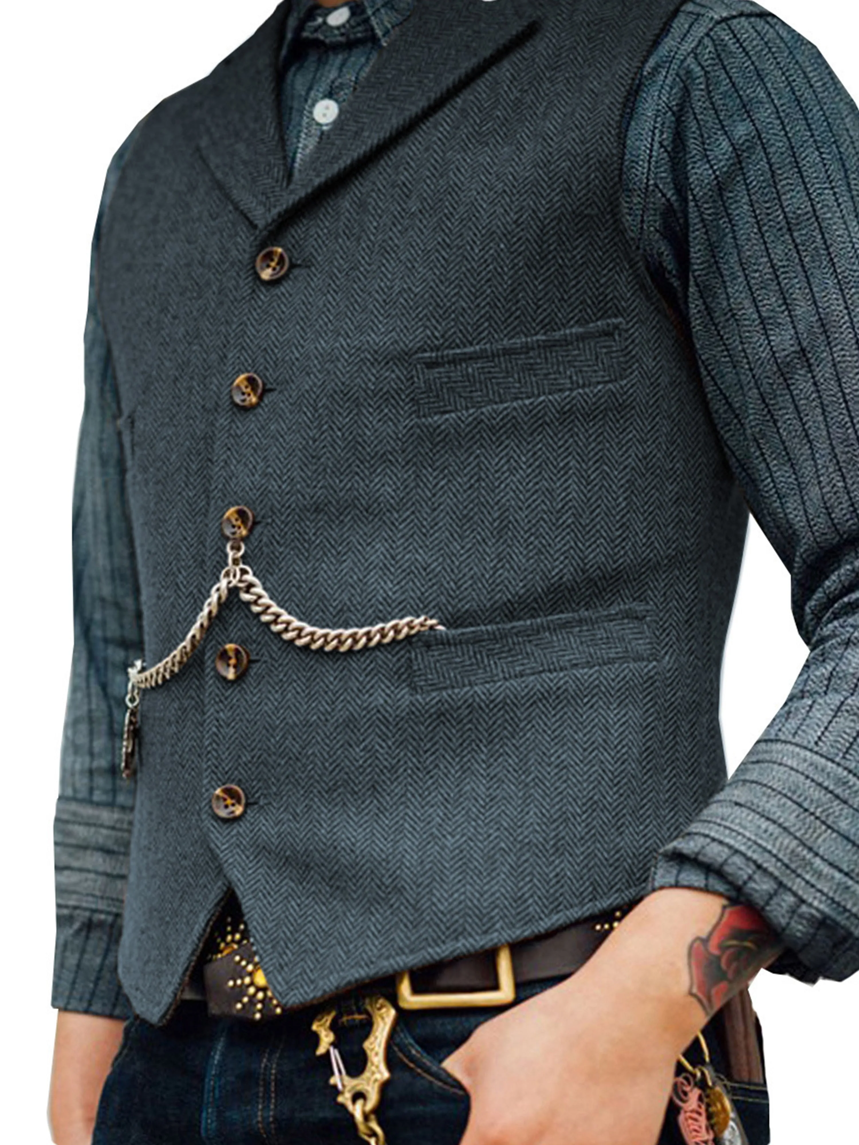 Herringbone Business Slim Single Breasted Wedding Groom Best Man Vest
