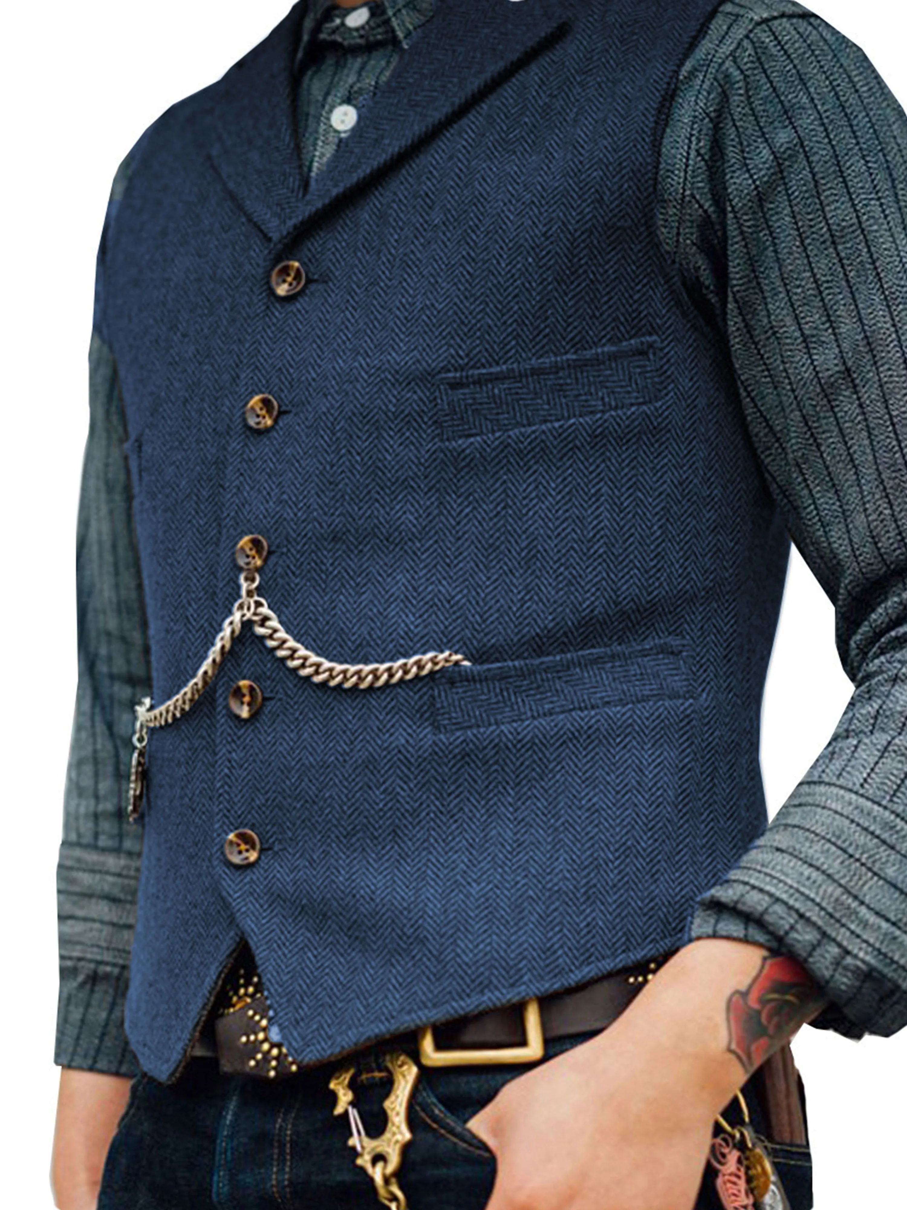 Herringbone Business Slim Single Breasted Wedding Groom Best Man Vest