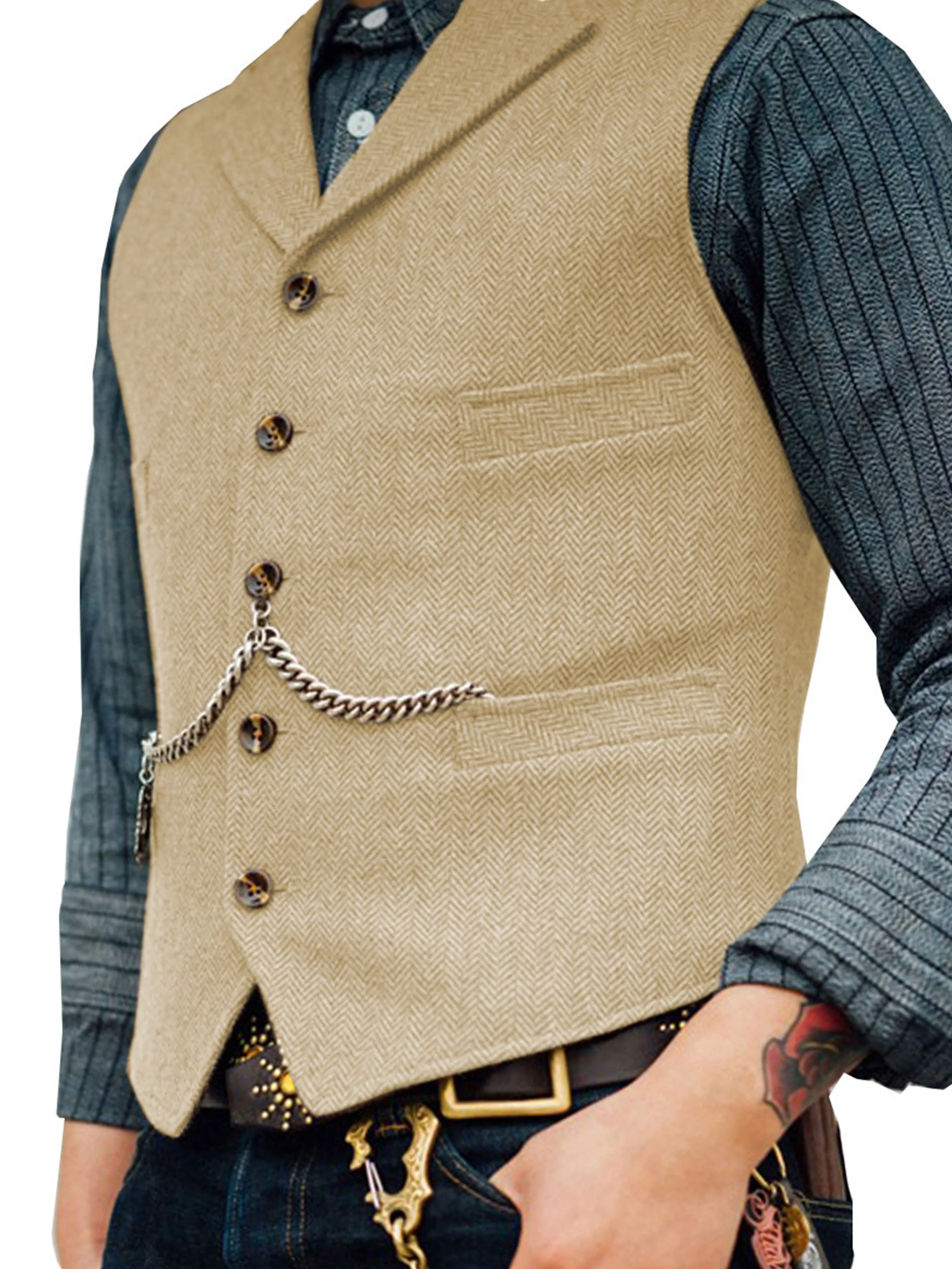 Herringbone Business Slim Single Breasted Wedding Groom Best Man Vest