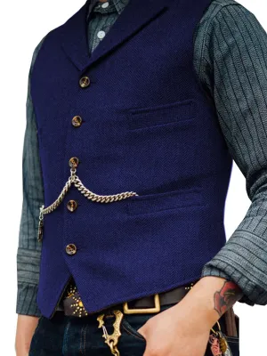 Herringbone Business Slim Single Breasted Wedding Groom Best Man Vest