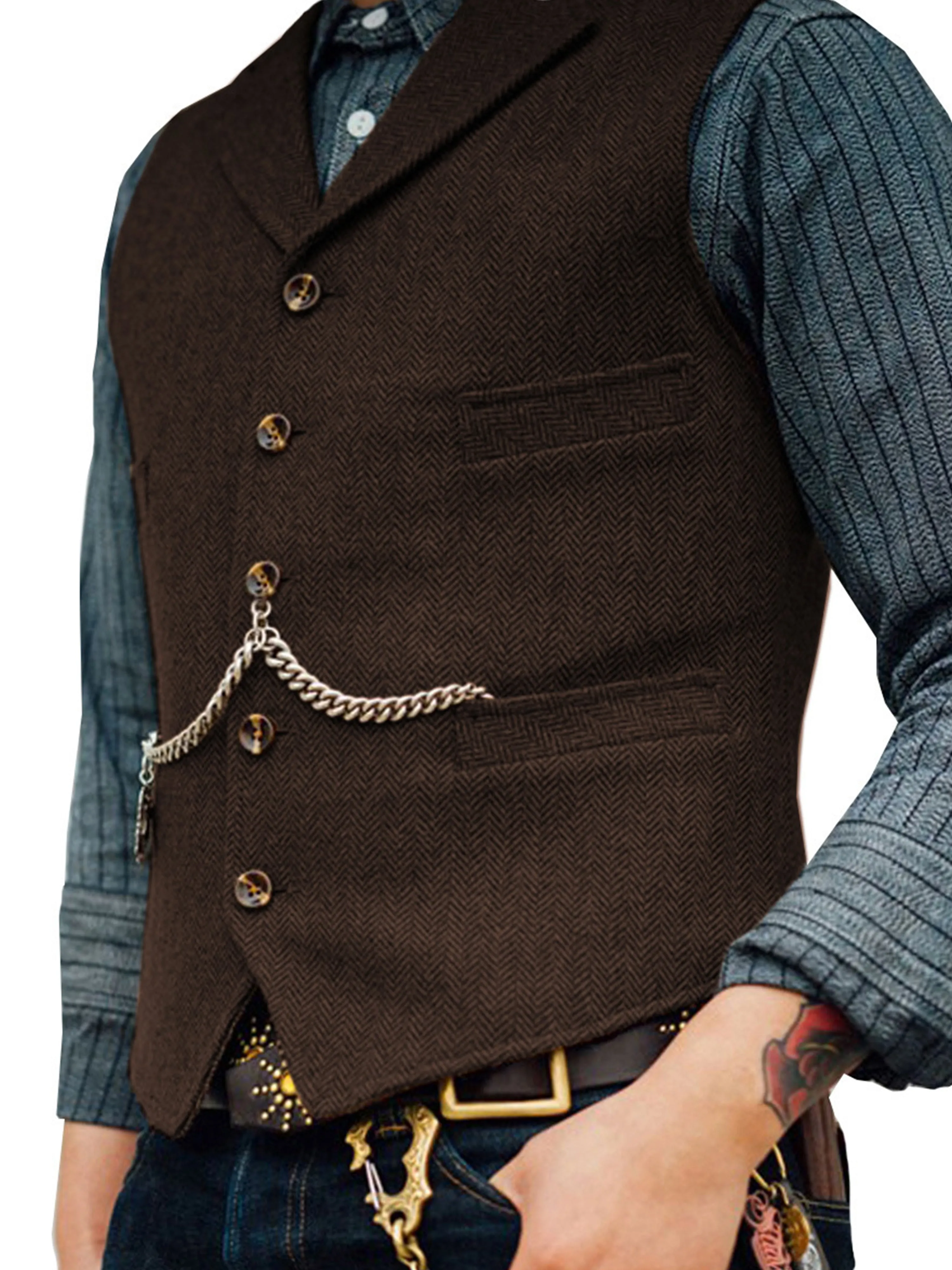 Herringbone Business Slim Single Breasted Wedding Groom Best Man Vest