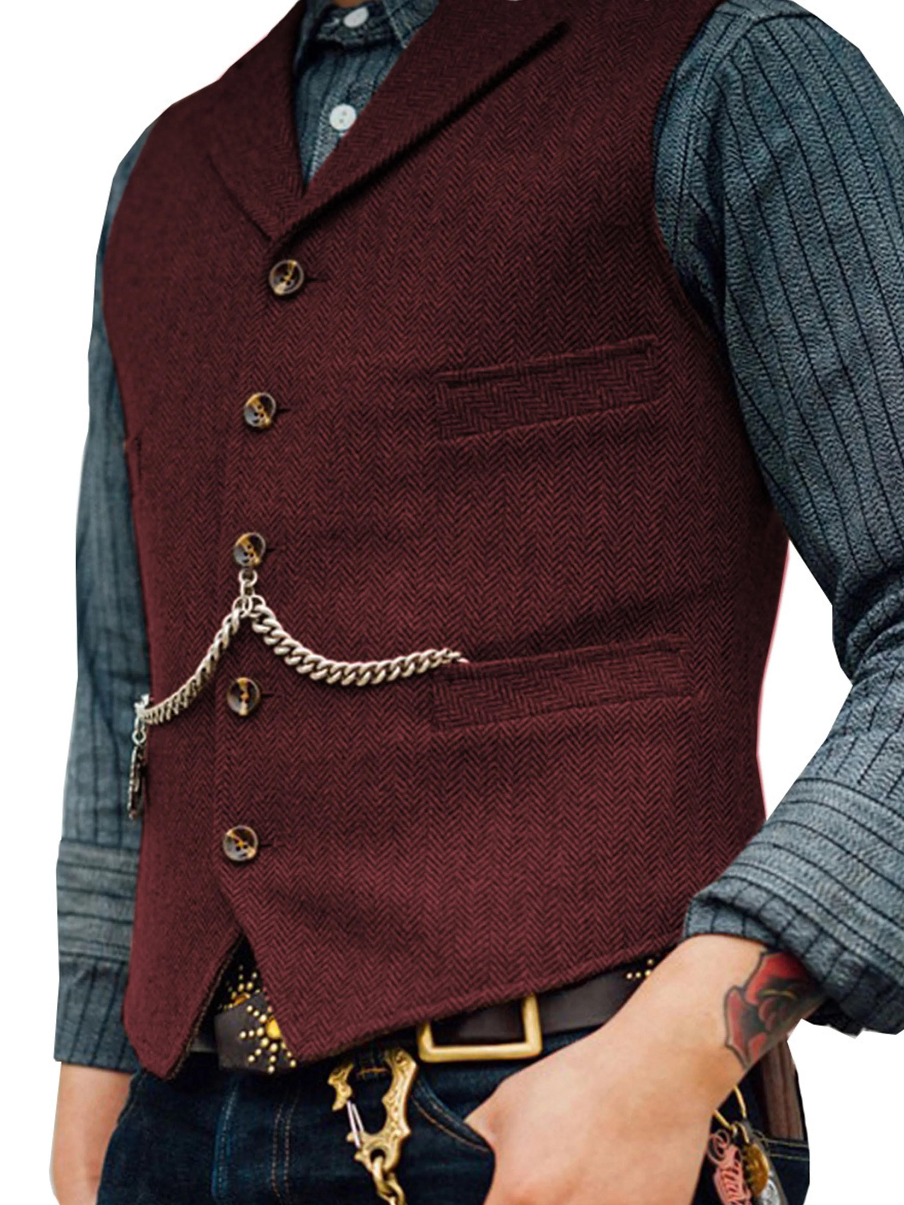 Herringbone Business Slim Single Breasted Wedding Groom Best Man Vest