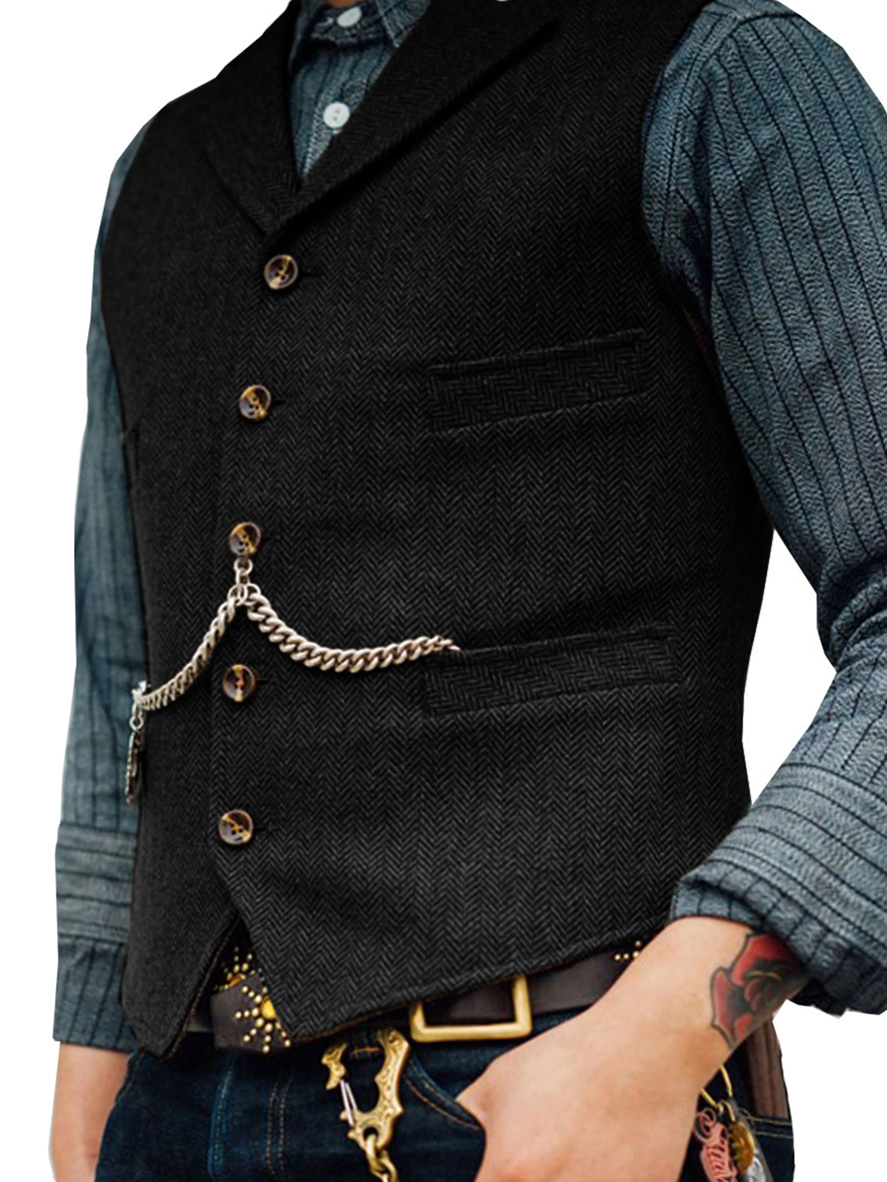 Herringbone Business Slim Single Breasted Wedding Groom Best Man Vest