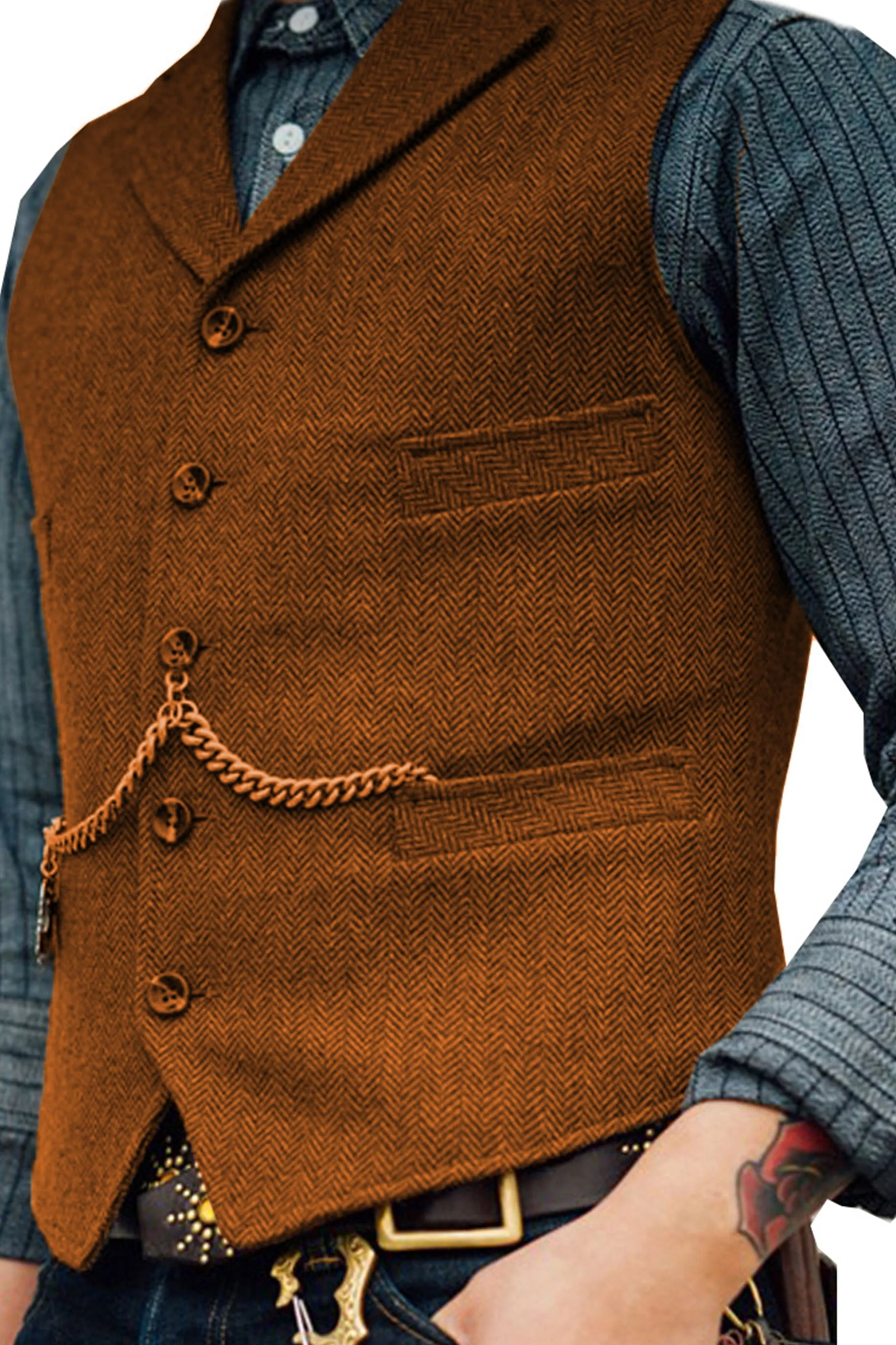 Herringbone Business Slim Single Breasted Wedding Groom Best Man Vest