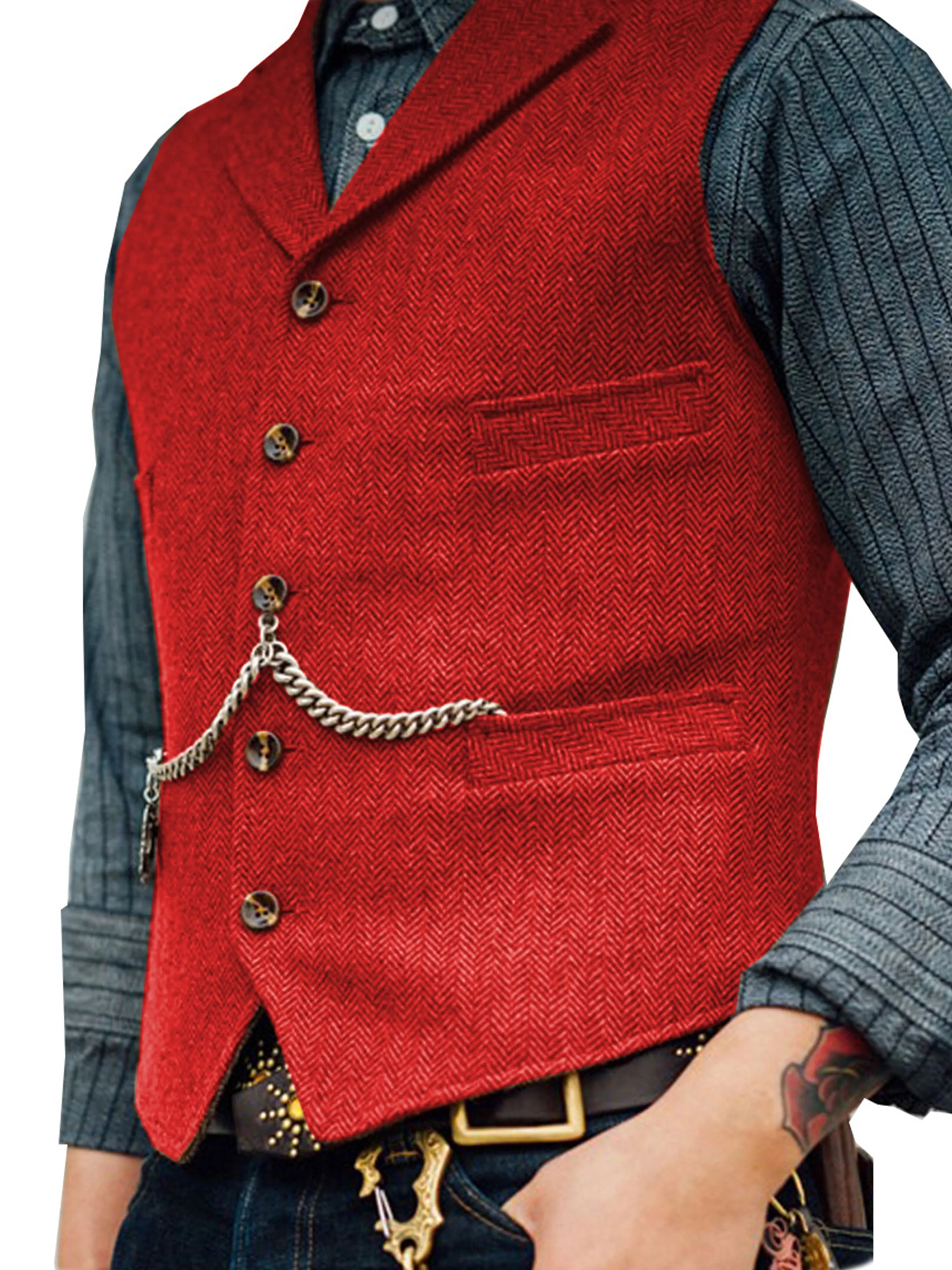 Herringbone Business Slim Single Breasted Wedding Groom Best Man Vest