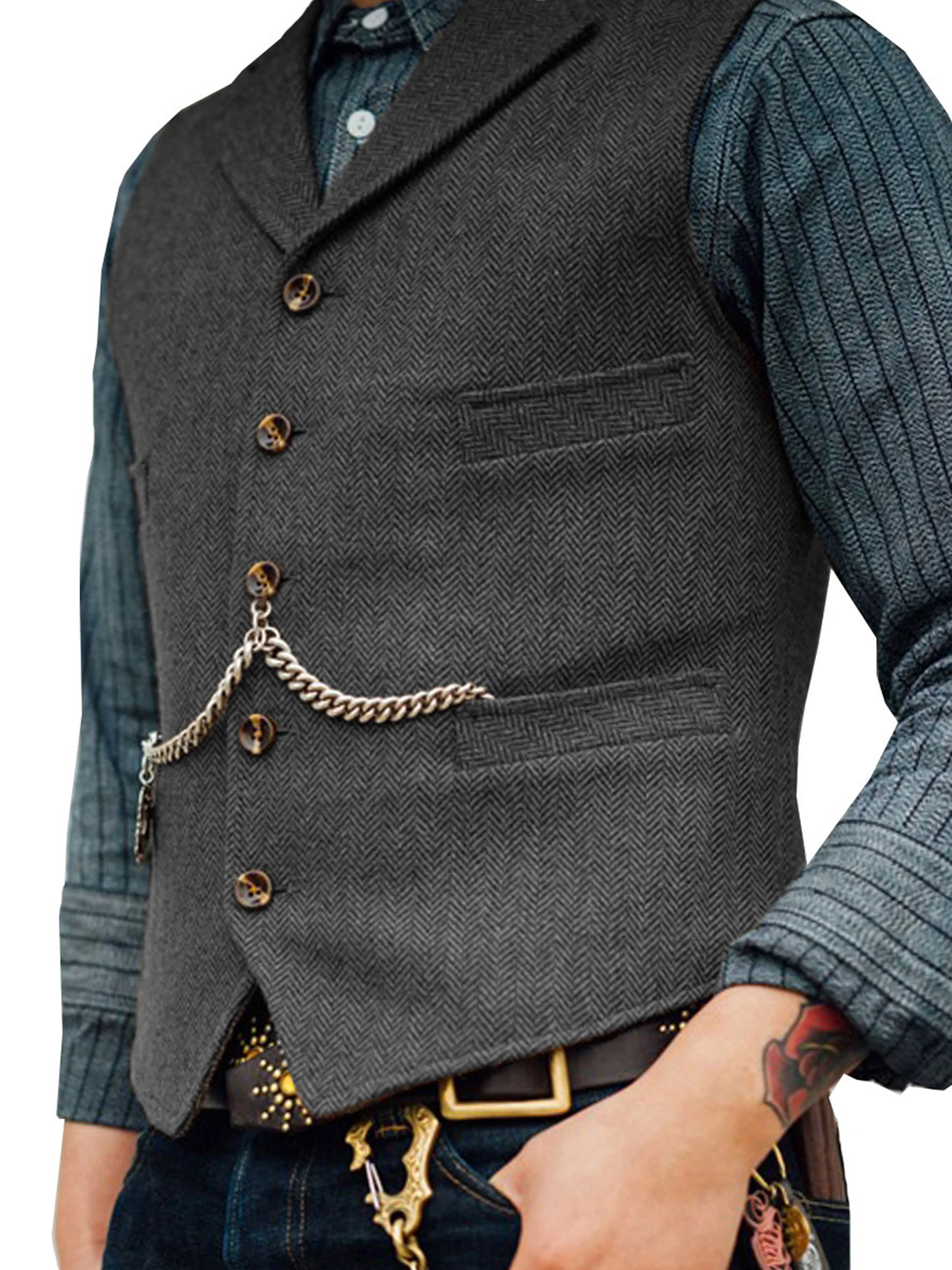 Herringbone Business Slim Single Breasted Wedding Groom Best Man Vest