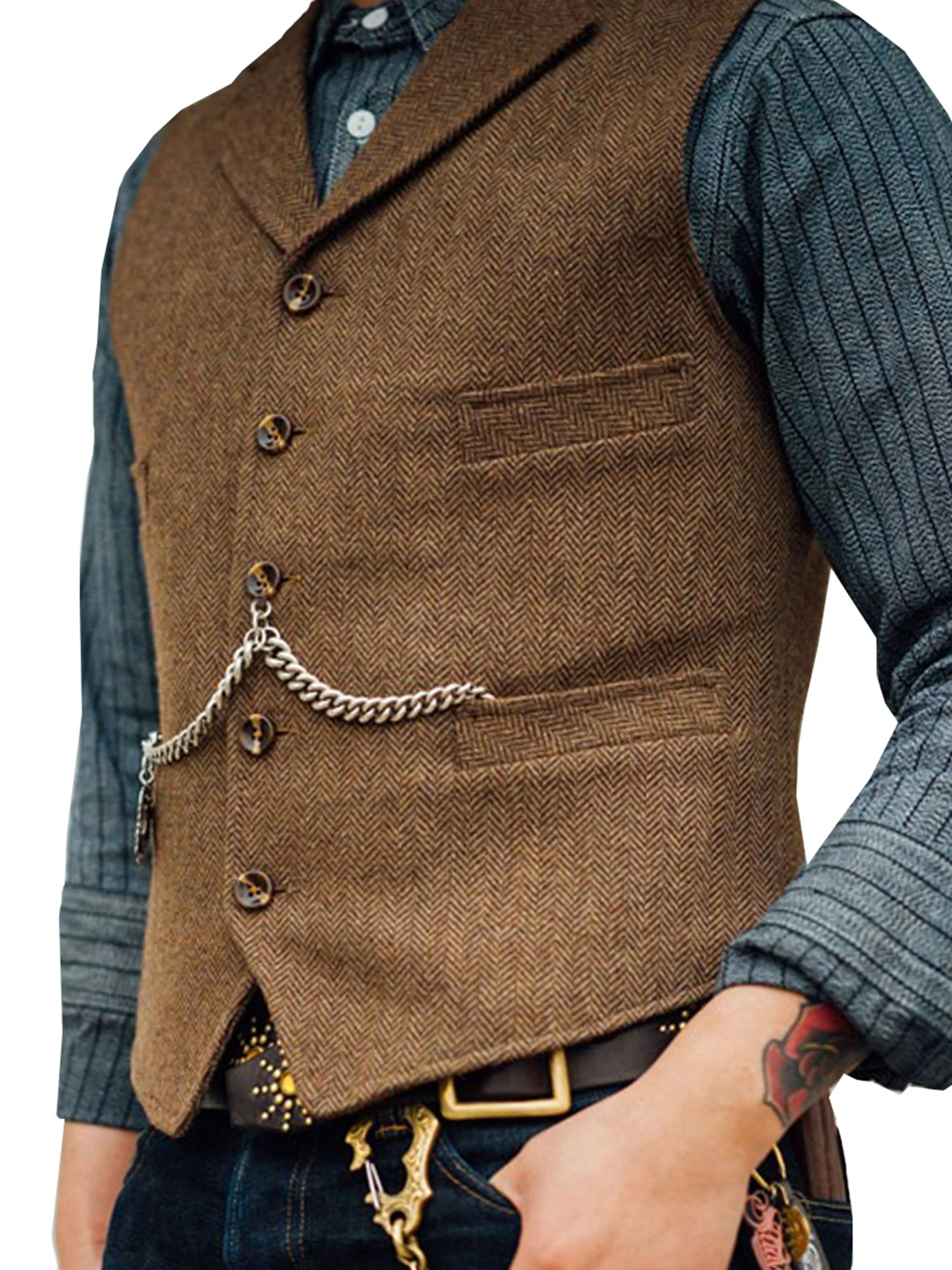 Herringbone Business Slim Single Breasted Wedding Groom Best Man Vest