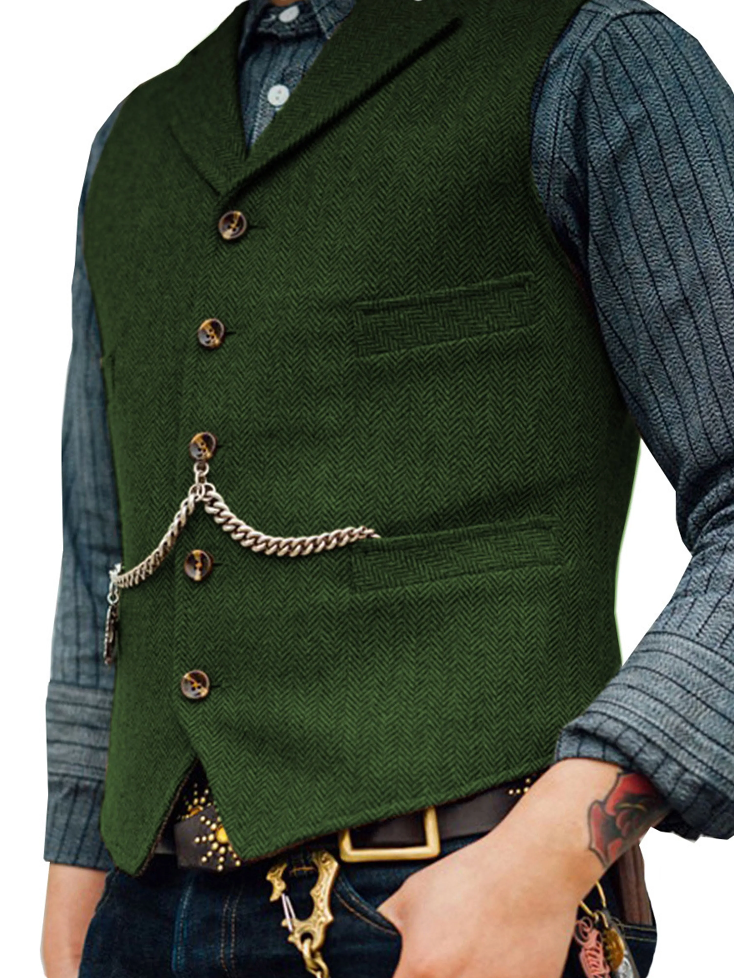 Herringbone Business Slim Single Breasted Wedding Groom Best Man Vest