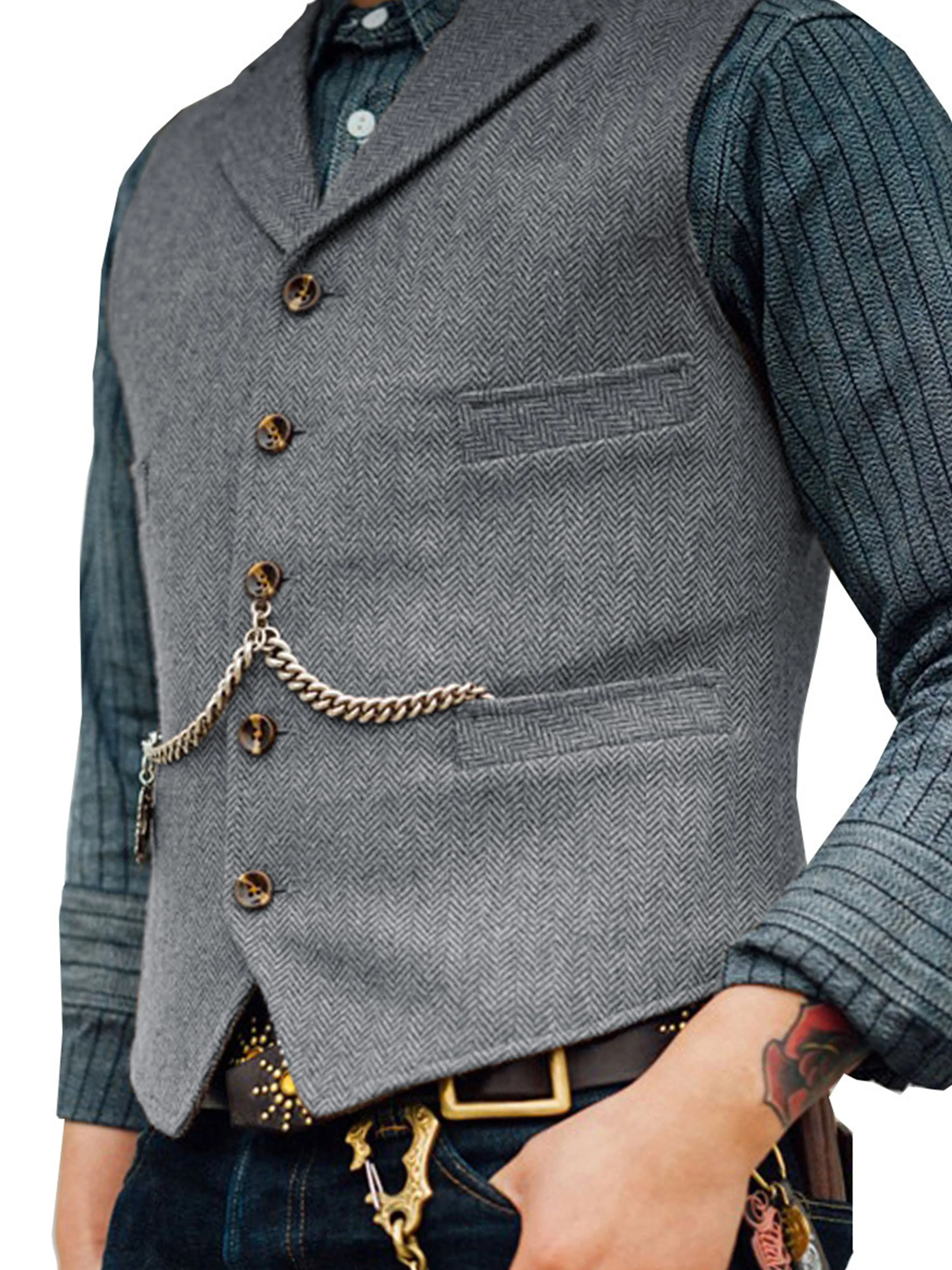 Herringbone Business Slim Single Breasted Wedding Groom Best Man Vest