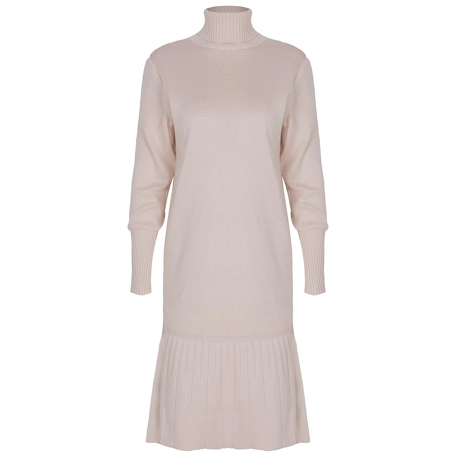 High-collared Ruffled Knit Pleated Sweater Mini Dresses