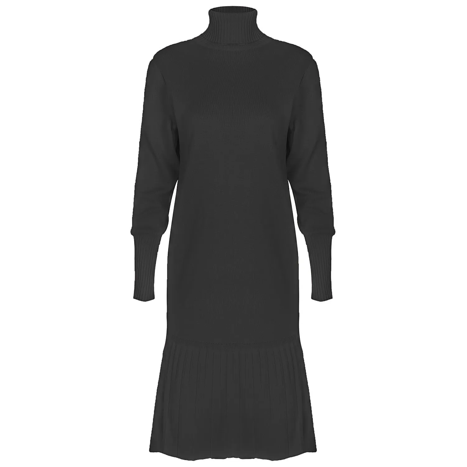 High-collared Ruffled Knit Pleated Sweater Mini Dresses
