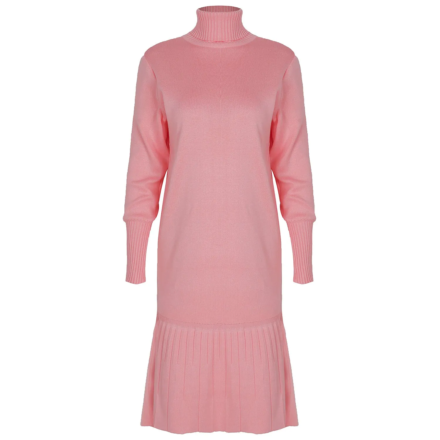 High-collared Ruffled Knit Pleated Sweater Mini Dresses