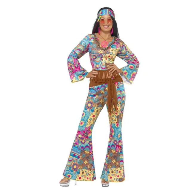 Hippy Flower Power Adult Costume, Multi-Coloured