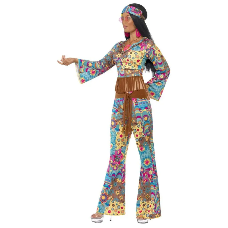 Hippy Flower Power Adult Costume, Multi-Coloured
