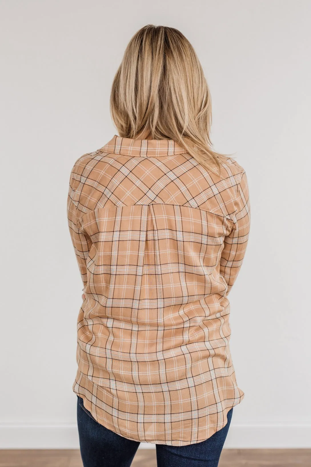 Holding Up My Own Plaid Top- Taupe