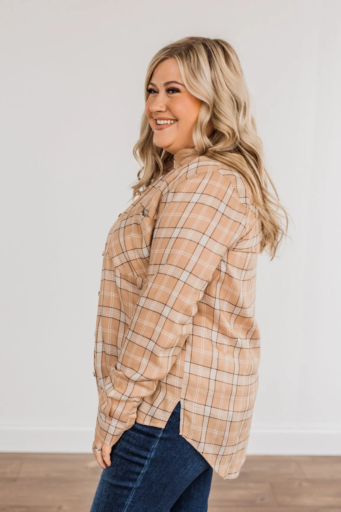 Holding Up My Own Plaid Top- Taupe