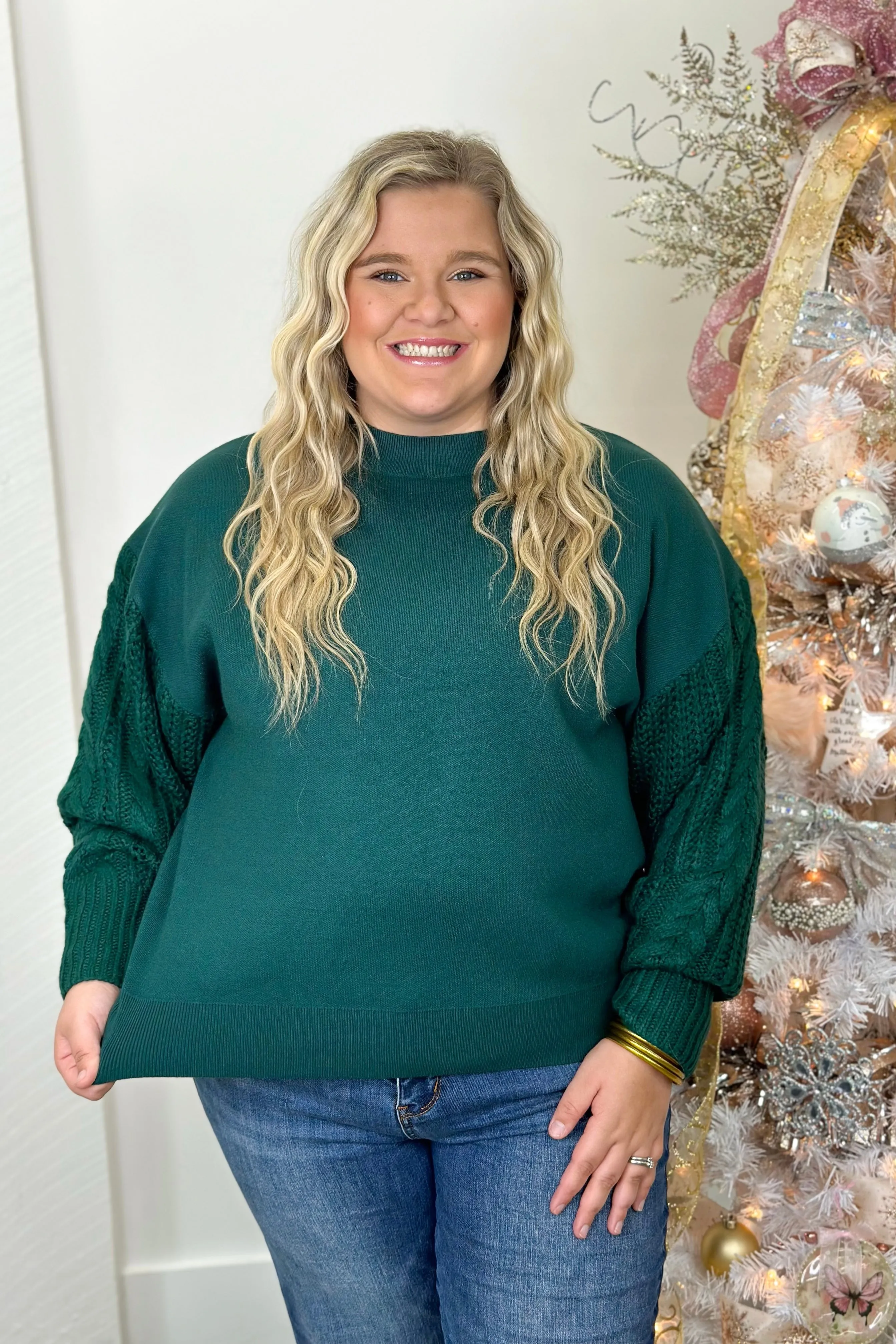Hunter Green Cable Detail Sweater *Final Sale*