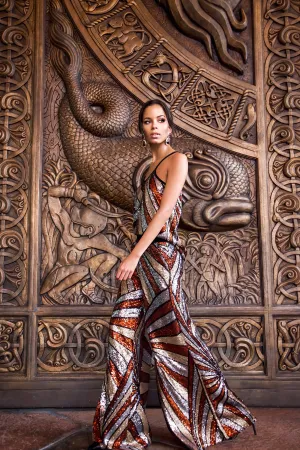 Ilona Rich Bronze Geometrical Sequin Wide Leg Trousers