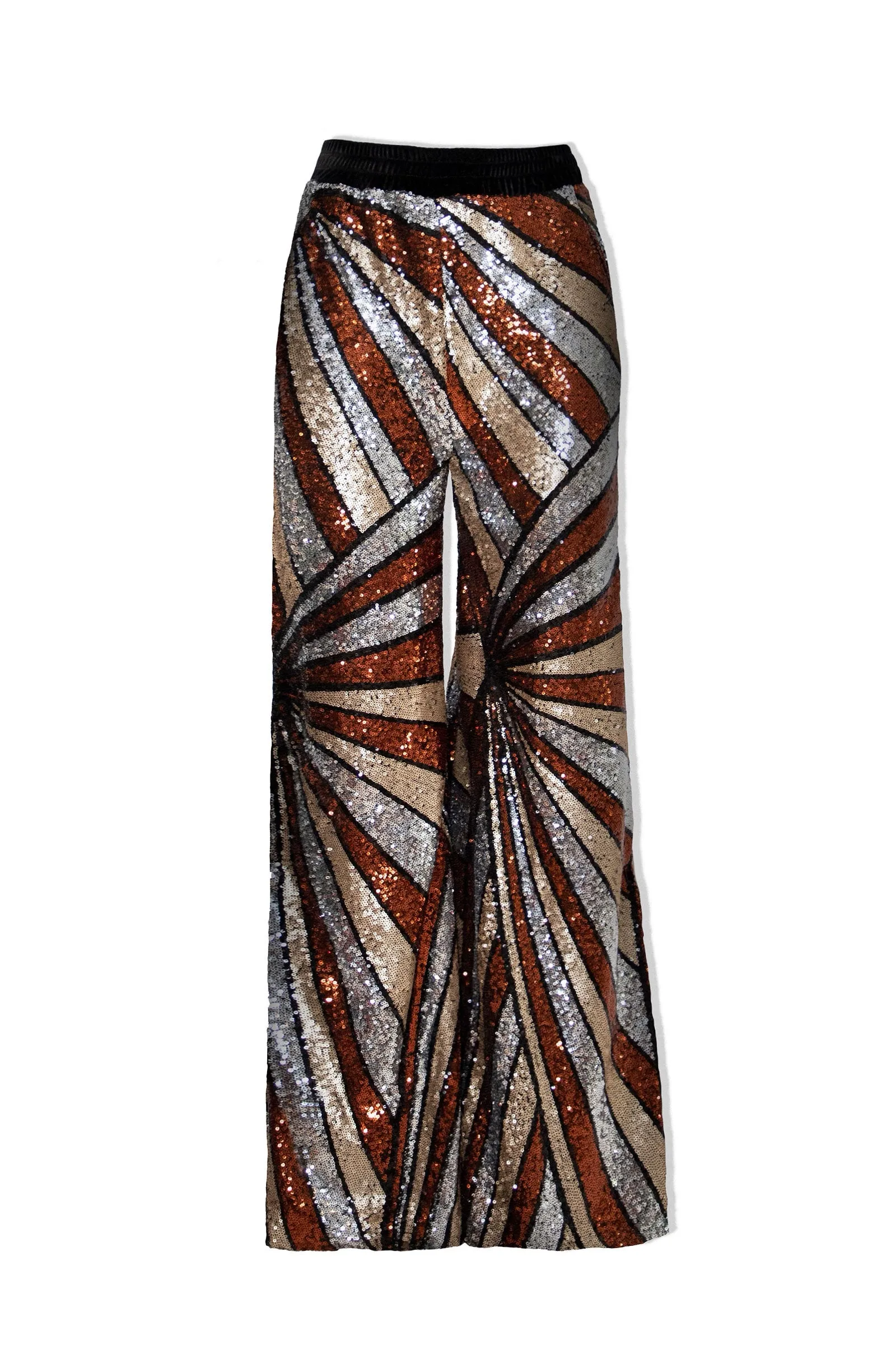 Ilona Rich Bronze Geometrical Sequin Wide Leg Trousers
