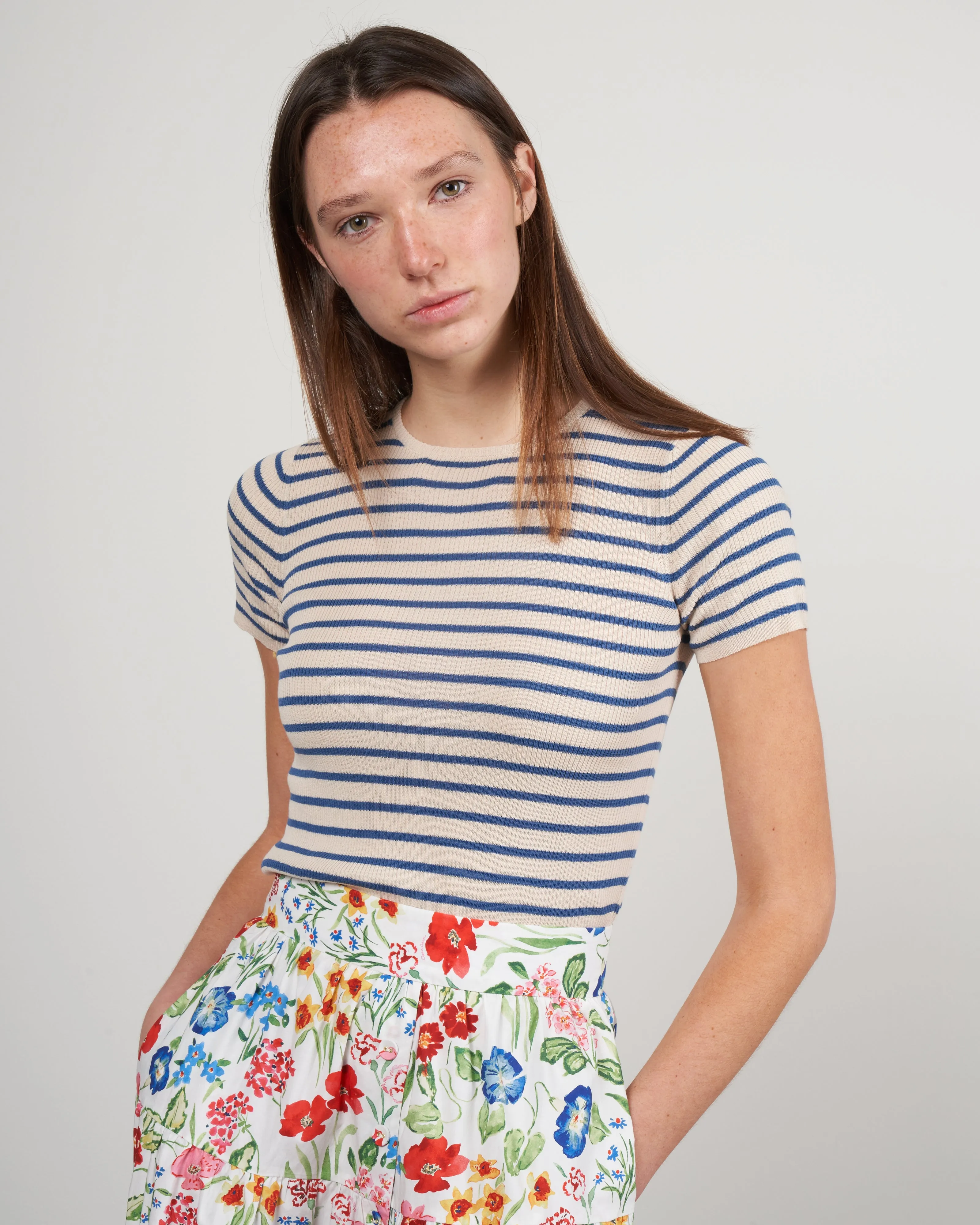 isla stripe top - buttermilk/blue combo