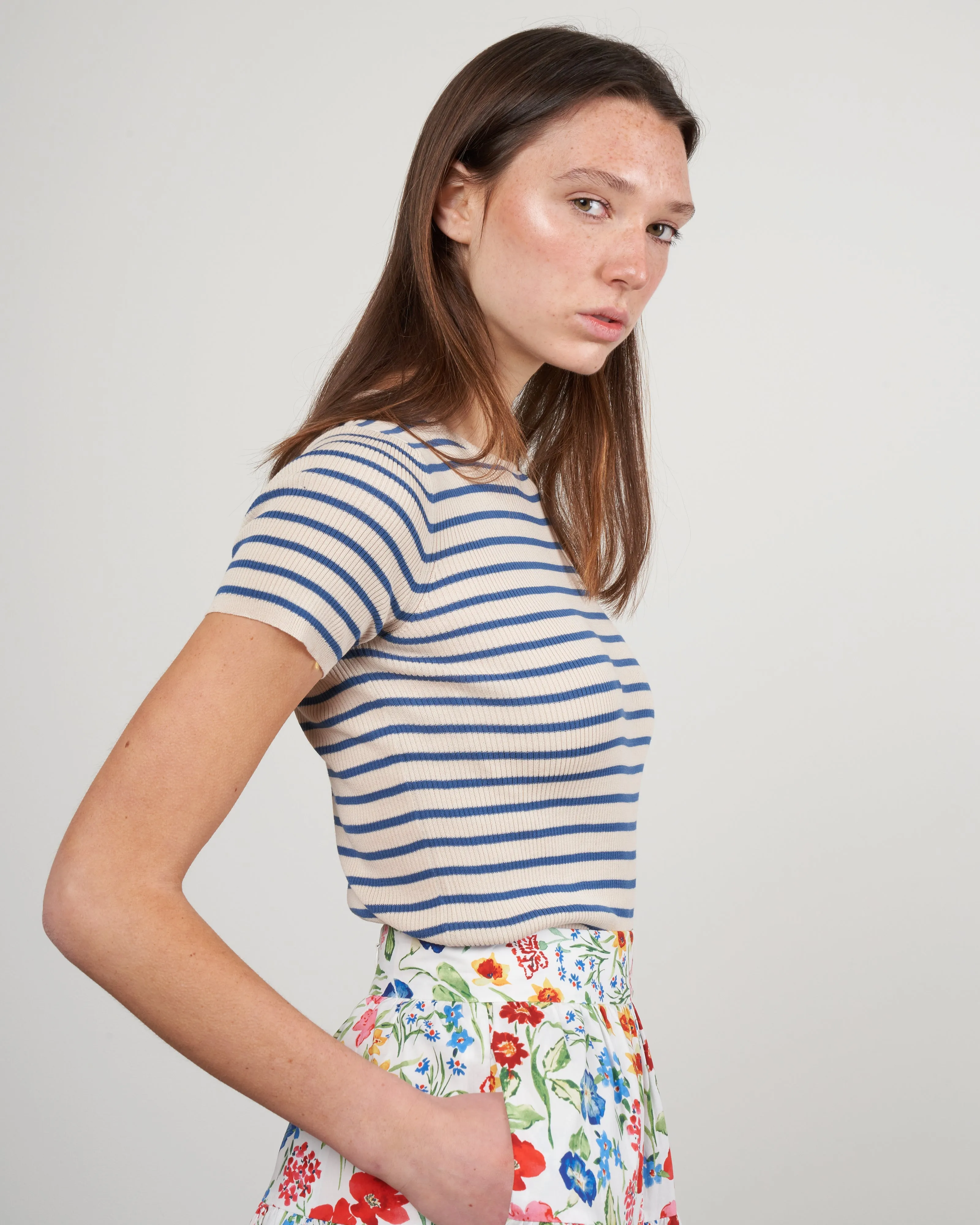 isla stripe top - buttermilk/blue combo