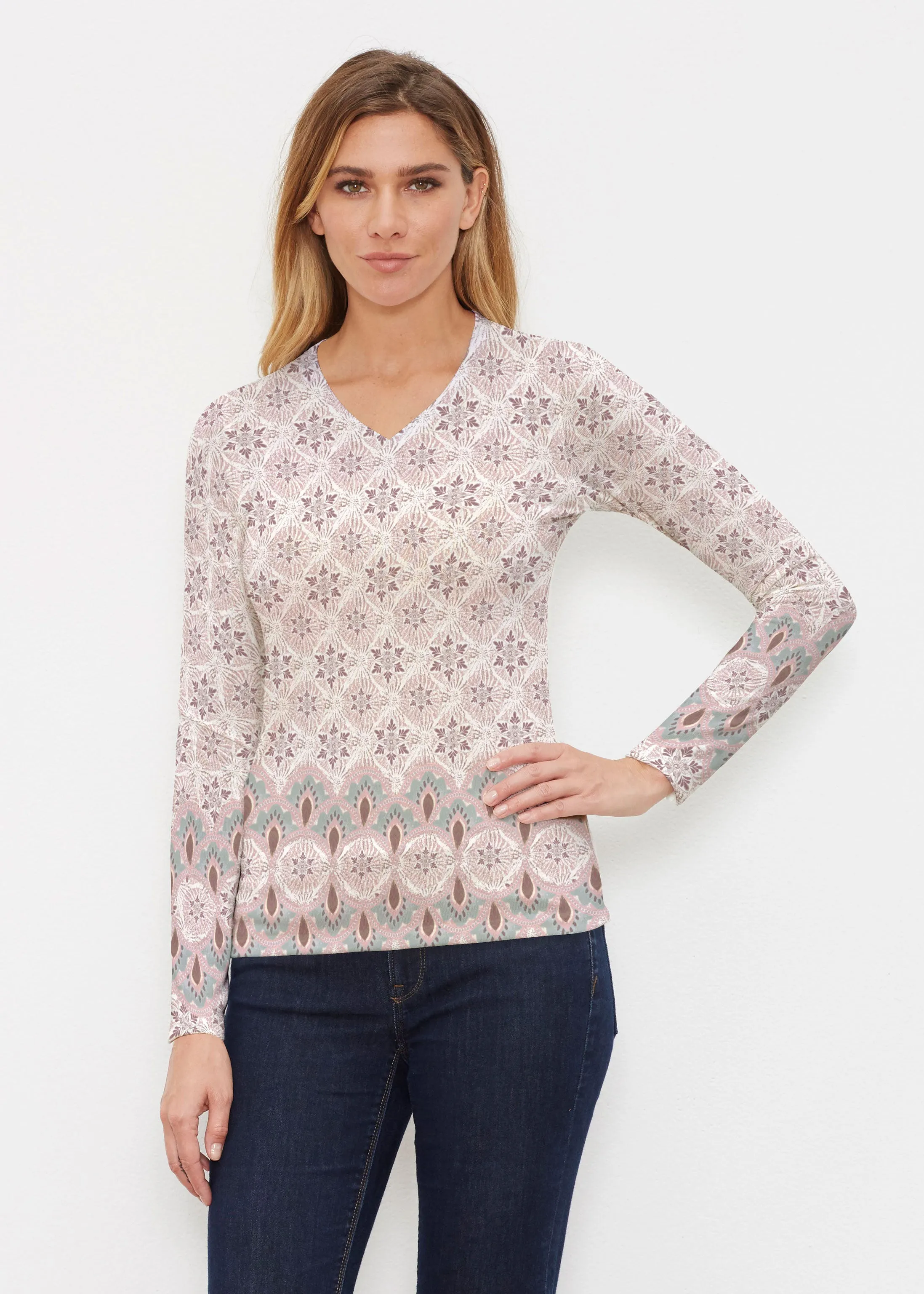 Izzy Grey (19200) ~ Butterknit Long Sleeve V-Neck Top