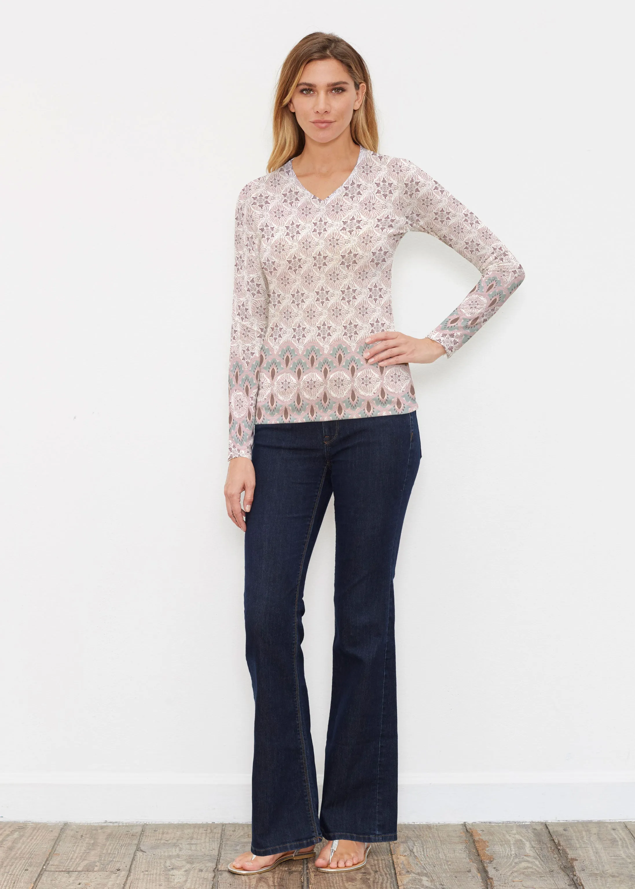 Izzy Grey (19200) ~ Butterknit Long Sleeve V-Neck Top