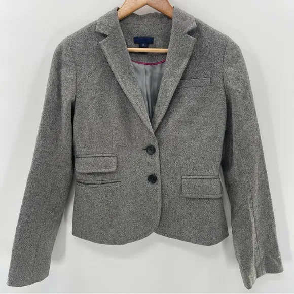 J. Crew 100% Wool Tweed Herringbone Wool Lined Single Breasted Blazer Size 2