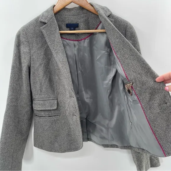 J. Crew 100% Wool Tweed Herringbone Wool Lined Single Breasted Blazer Size 2