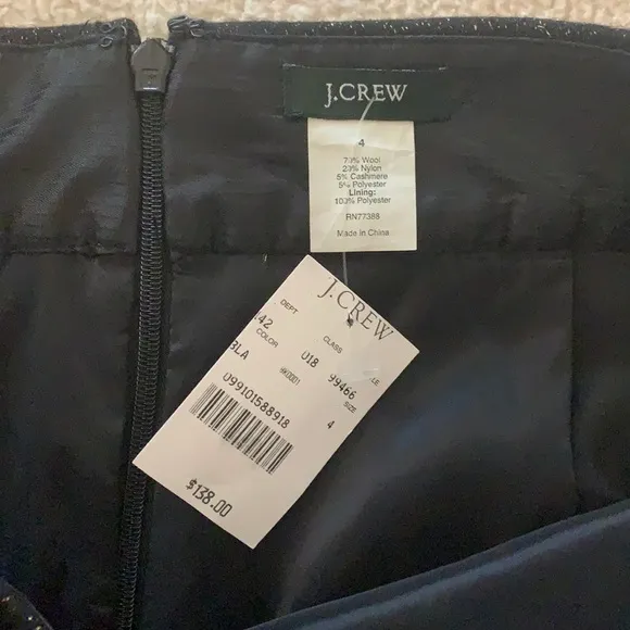 J. Crew Pencil Skirt Black Gold Wool Cashmere NWT Size 4