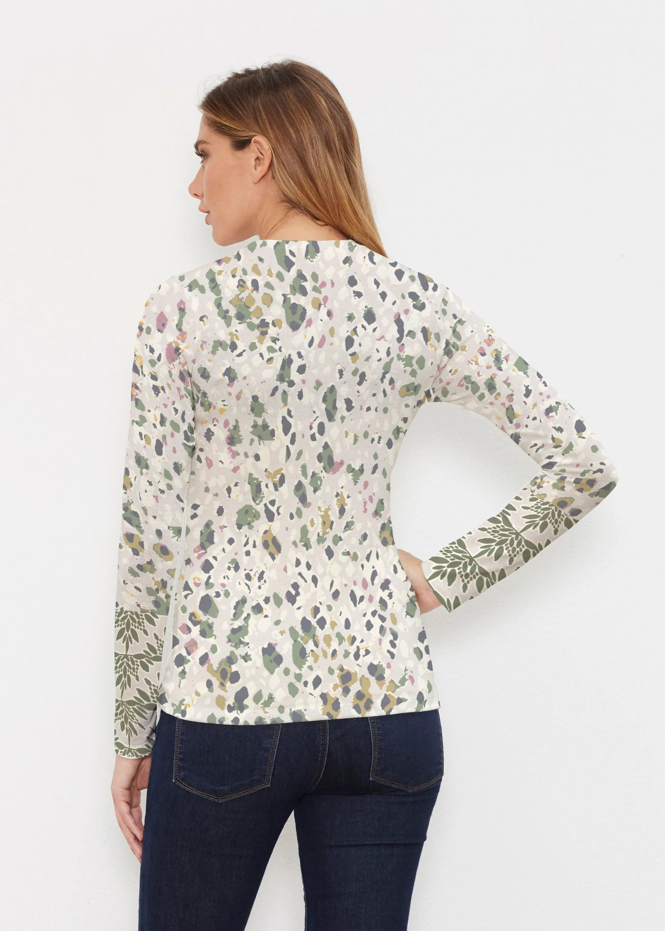 Jazzy Spots (8055) ~ Butterknit Long Sleeve V-Neck Top