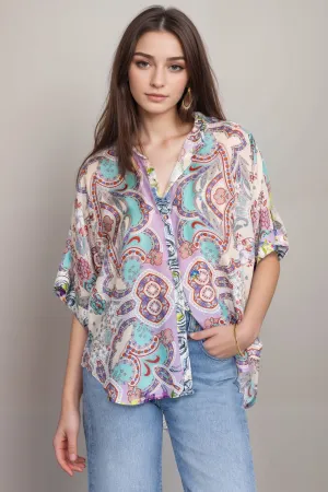 Johnny Was Lynn Button Up Silk Blouse R13324