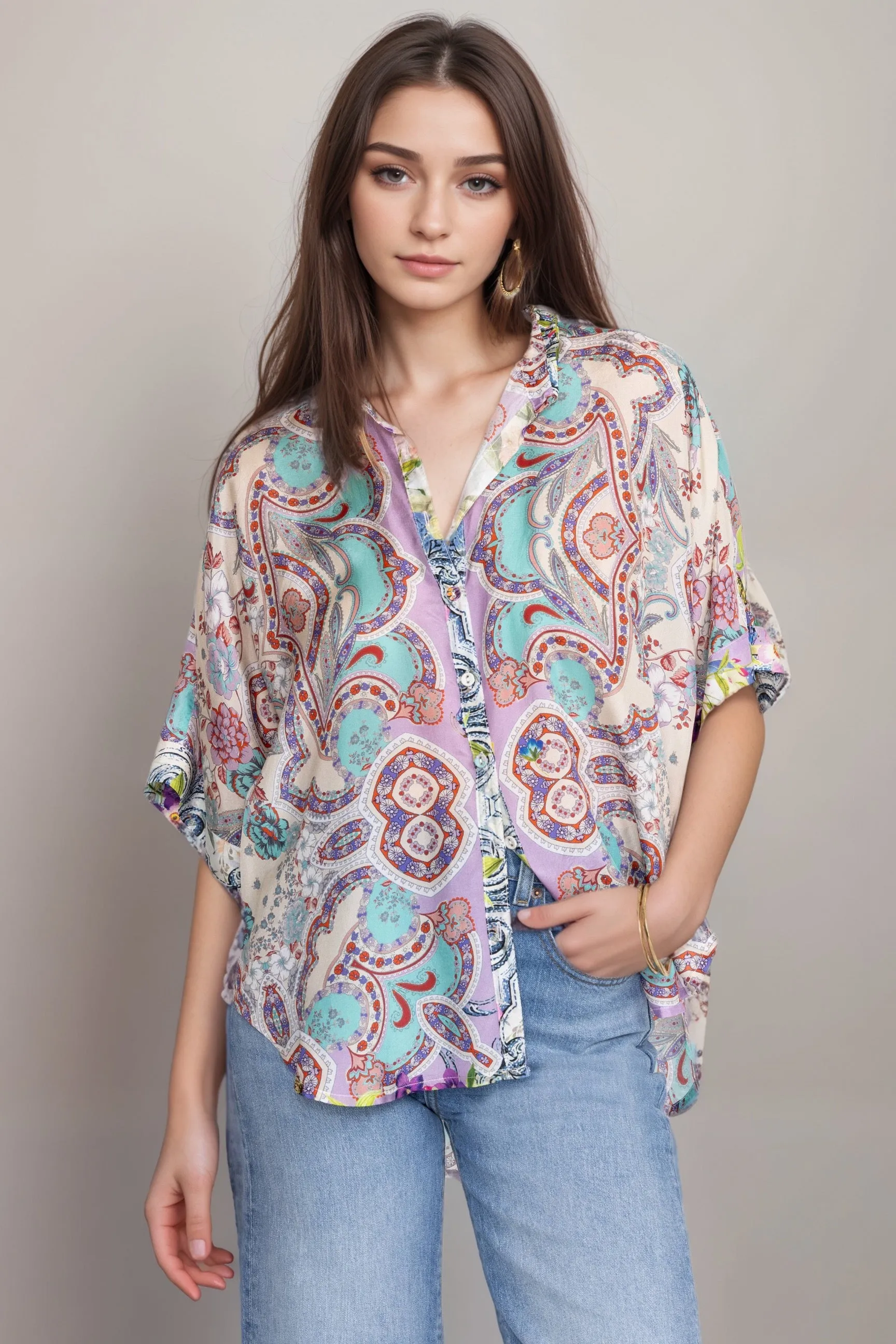 Johnny Was Lynn Button Up Silk Blouse R13324