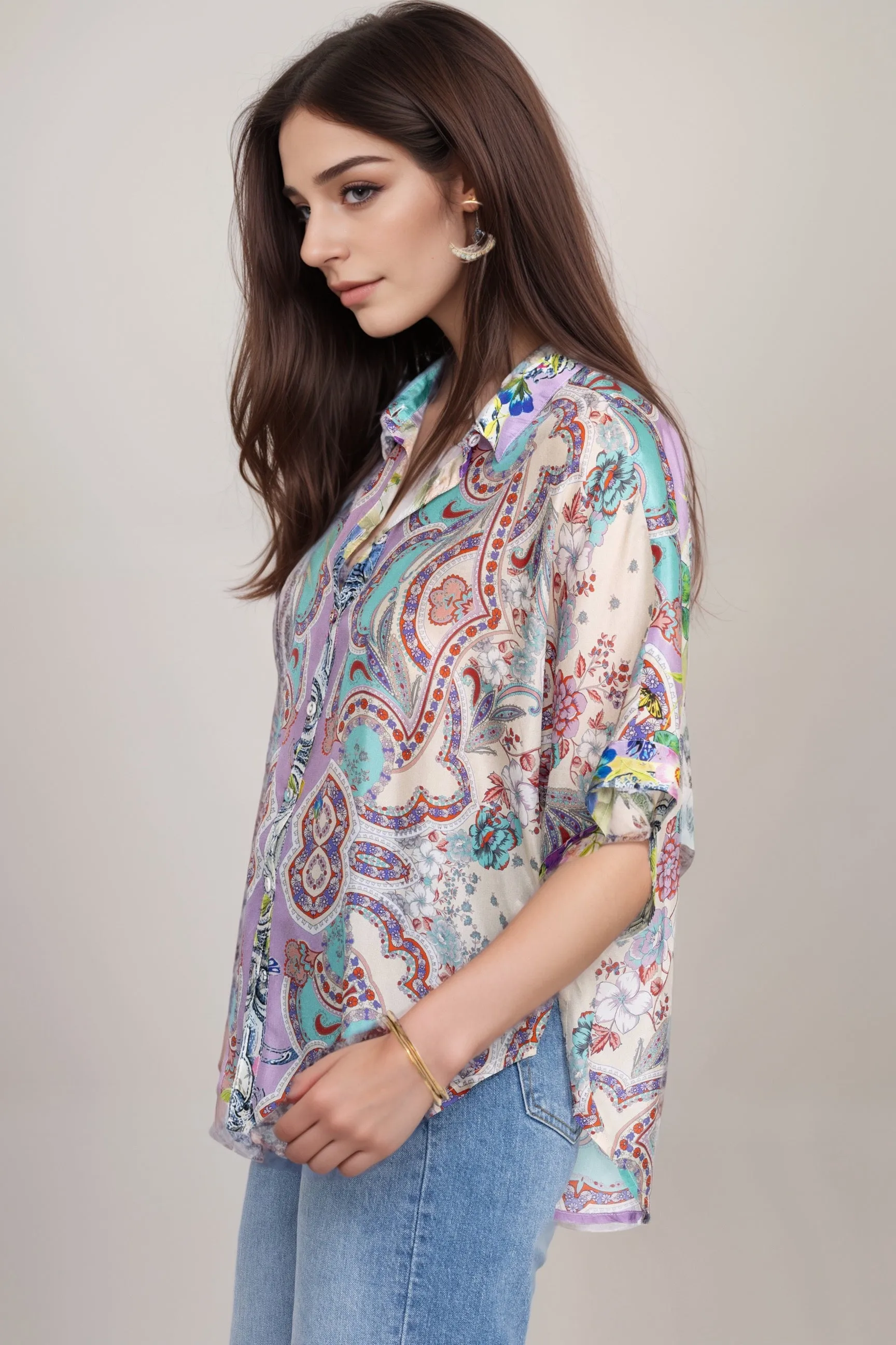 Johnny Was Lynn Button Up Silk Blouse R13324