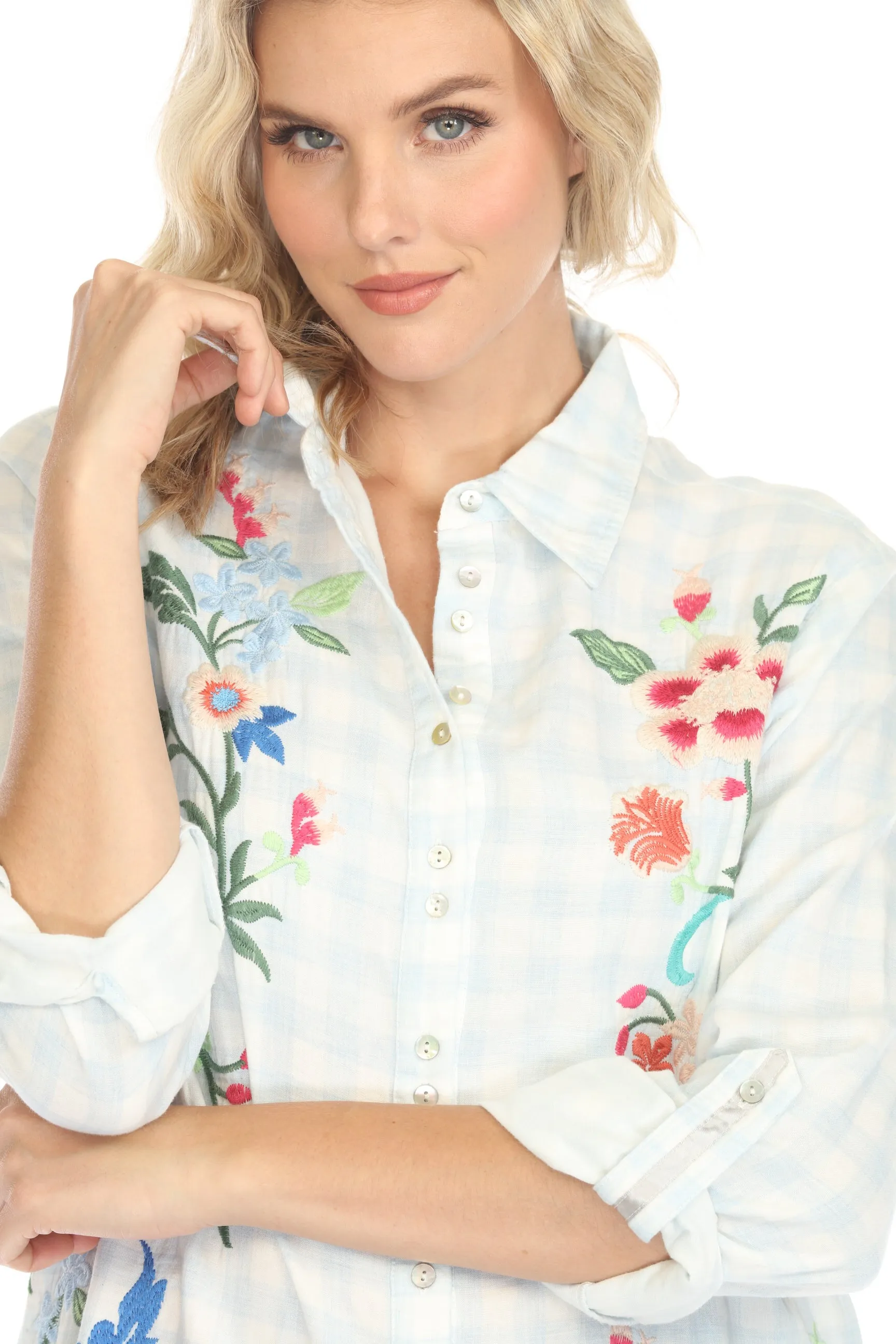 Johnny Was Workshop Gingham Madaleina Double Button Shirt W19724