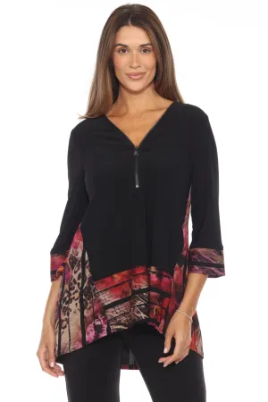 Joseph Ribkoff Black/Multi Abstract Stripes High Low Tunic Top 243157